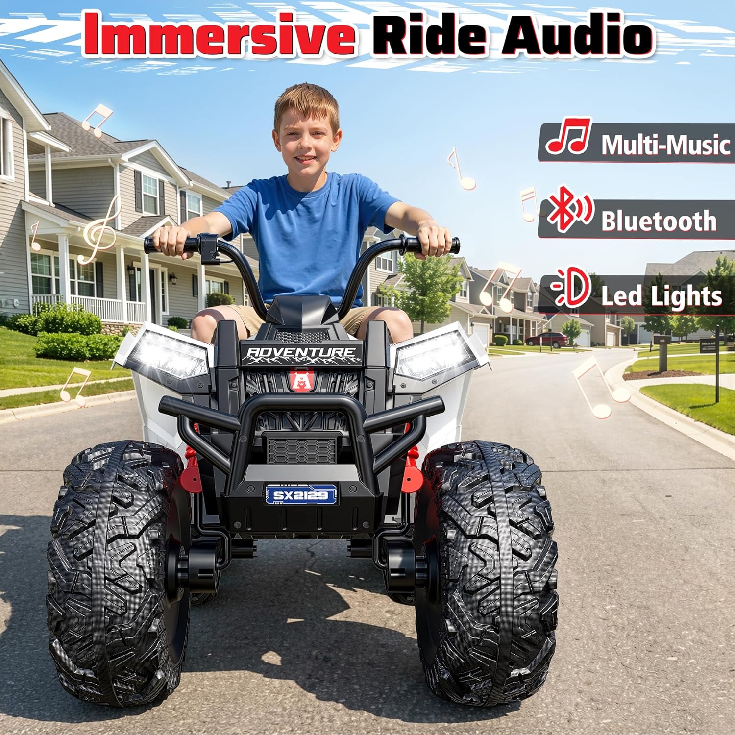 ANPABO Kids ATV 4 Wheeler for Big Kids Aged 5-14, 200Lbs Capacity, 800W 24V 2 Seater Ride on Toy with 17" All-Terrain EVA Tires, Shock Absorber, Removable Battery, Bluetooth, Kids ATV Off Road Car