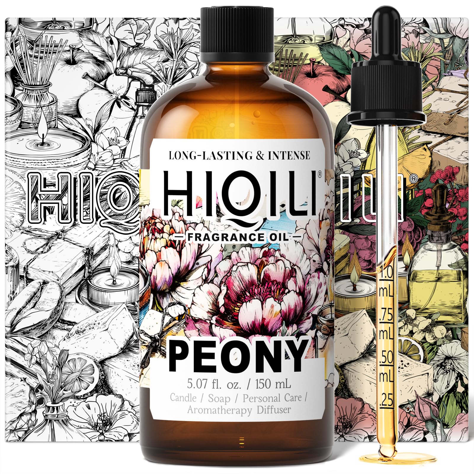 HIQILI Peony Fragrance Oil for Diffuser, Candle &amp; Soap Making - 5.07 Fl Oz