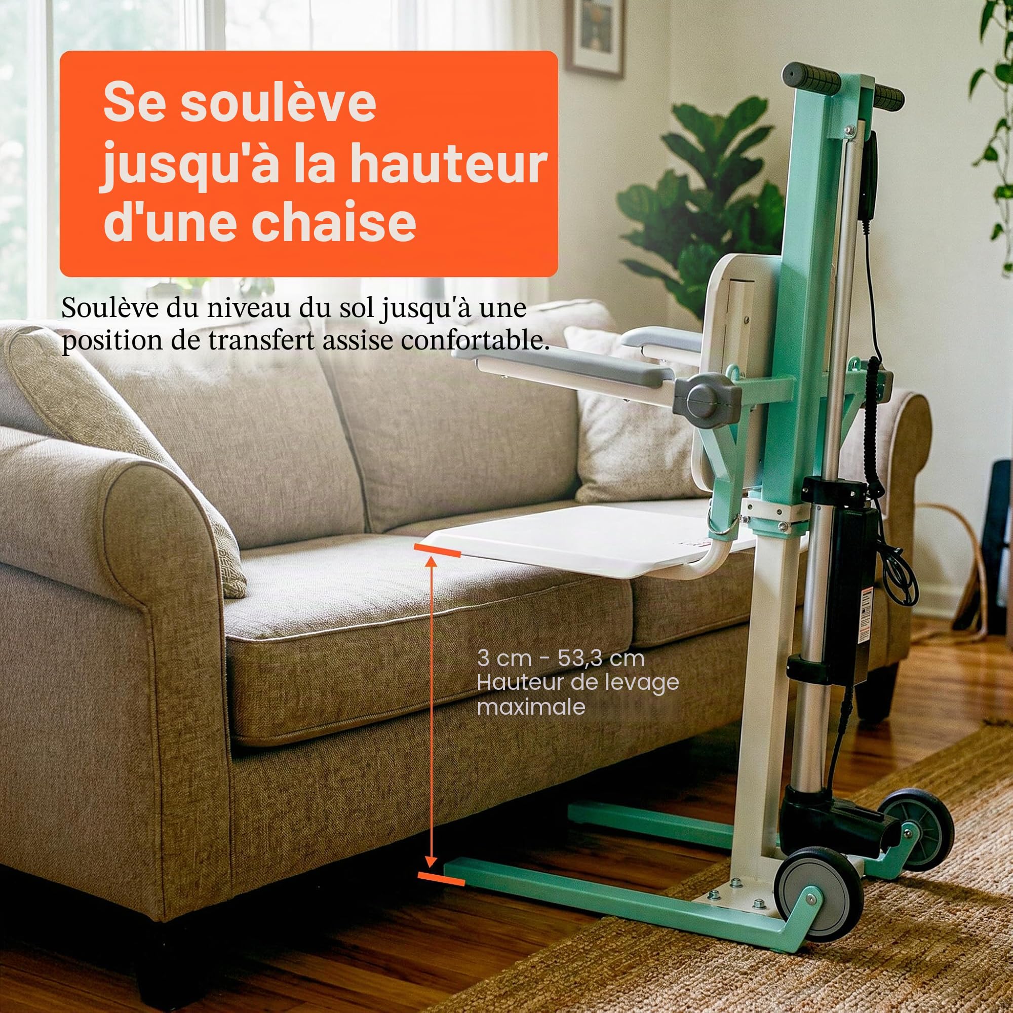 SuperHandy GoRise FC - Ascenseur électrique sol-chaise Charge maximale 180 kg Aide transfert siège, télécommande magnétique
