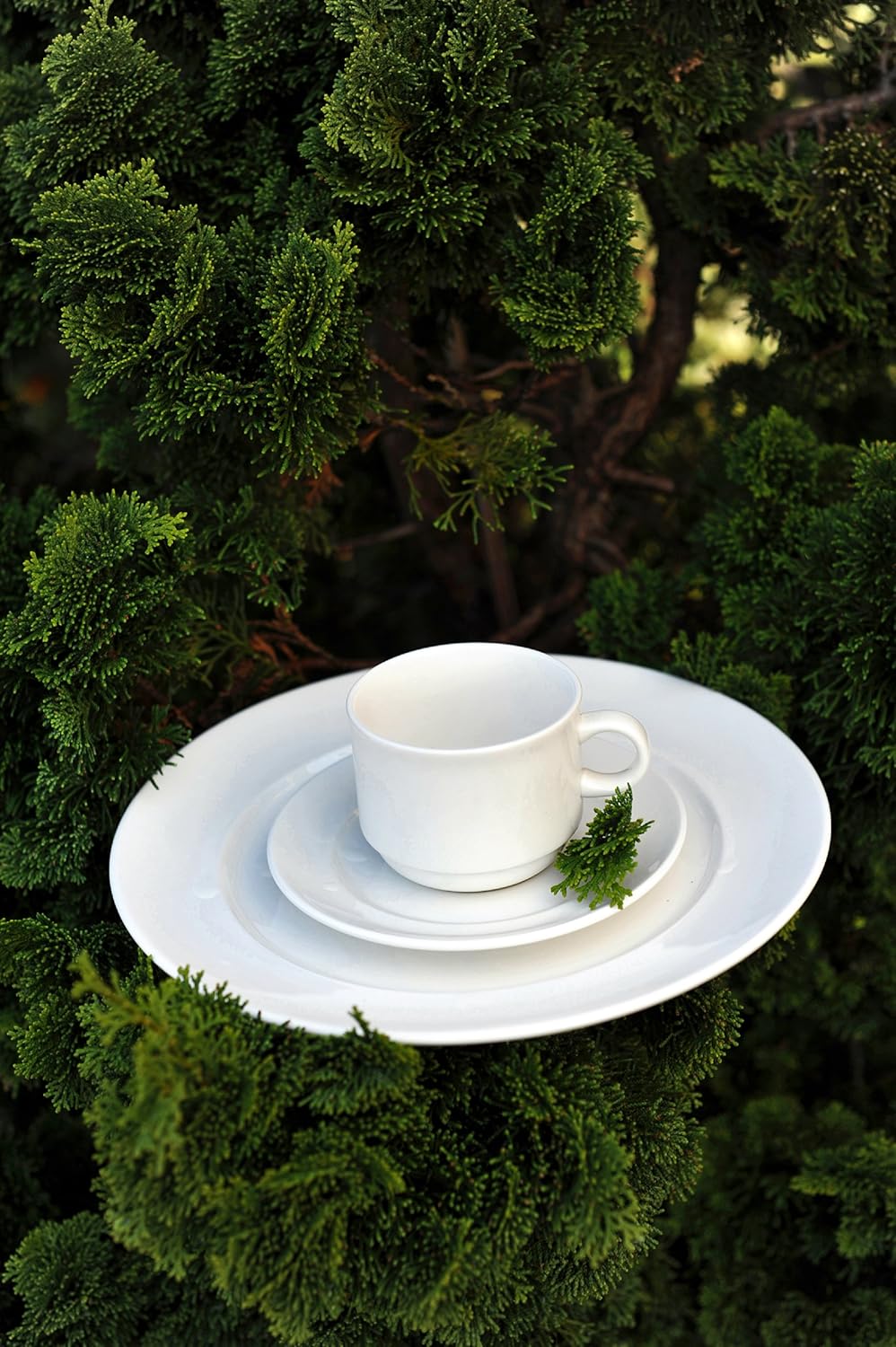 Fortessa Fortaluxe SuperWhite Vitrified China Dinnerware, Cassia 5-Inch Saucer for Stackable Espresso Cup, Set of 4