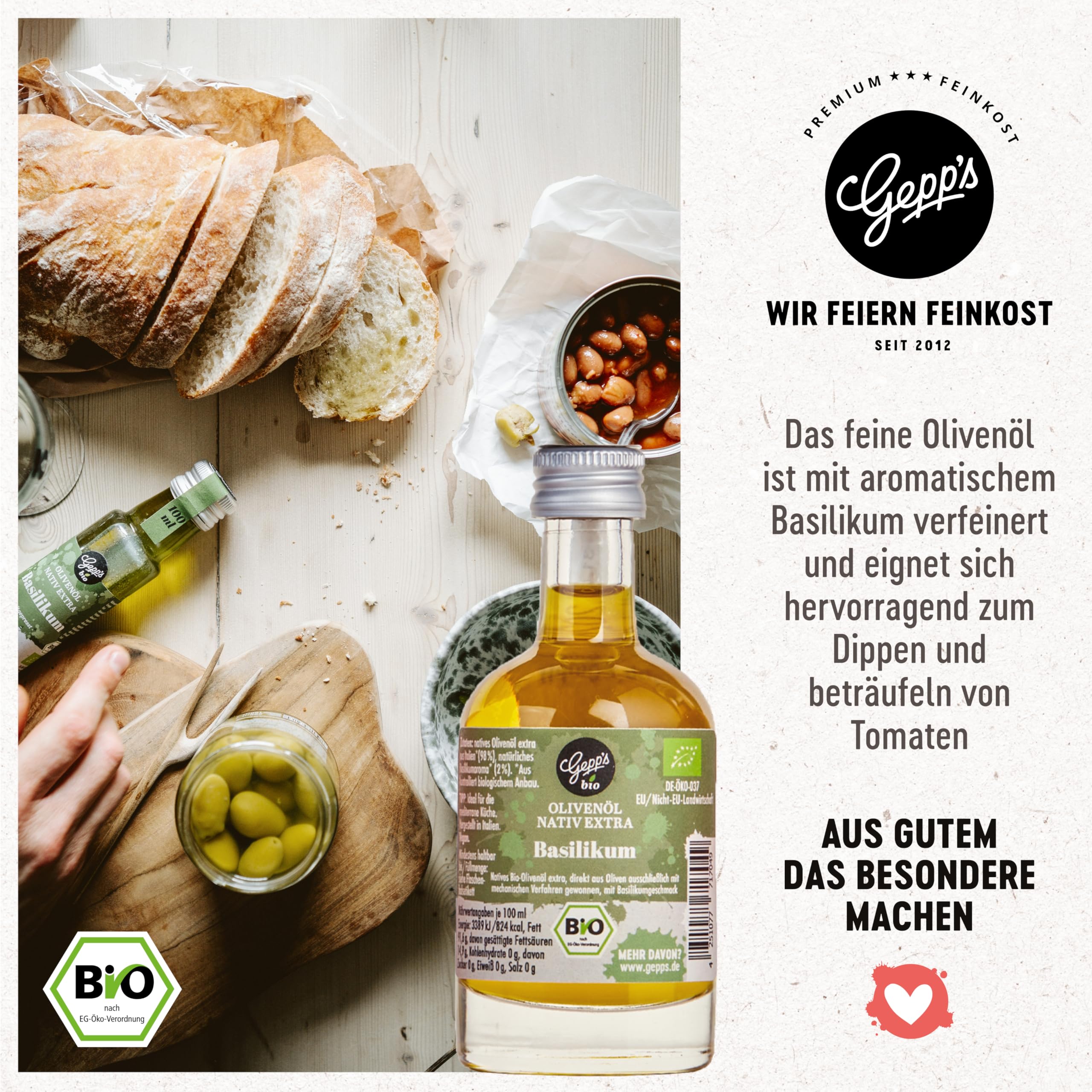 Gepp‘s Feinkost Öl Geschenkbox „Öl-Clutch“ I Gewürzöl Set mit 5 erlesenen BIO-Ölen I Olivenöl Basilikum, Chili, Knoblauch, Orange & Zitrone I Geschenkidee für Männer & Frauen