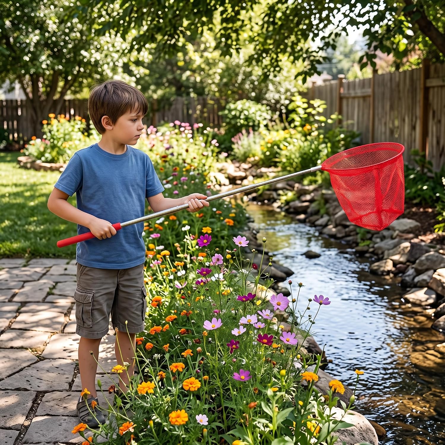 Telescopic Butterfly Net for s, Extendable Net and for Outdoor Exploration, for Ages 7-14, Red