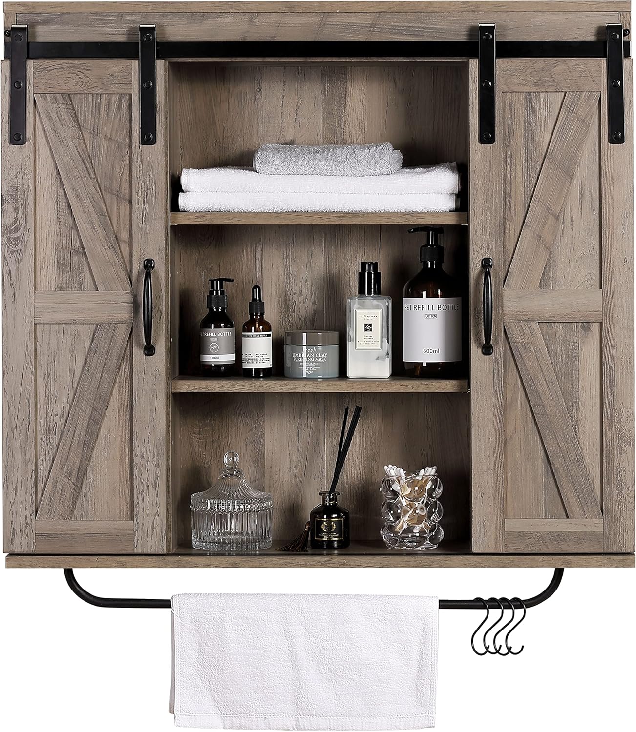 RUSTOWN Rustic Wood Wall Storage with Two Sliding