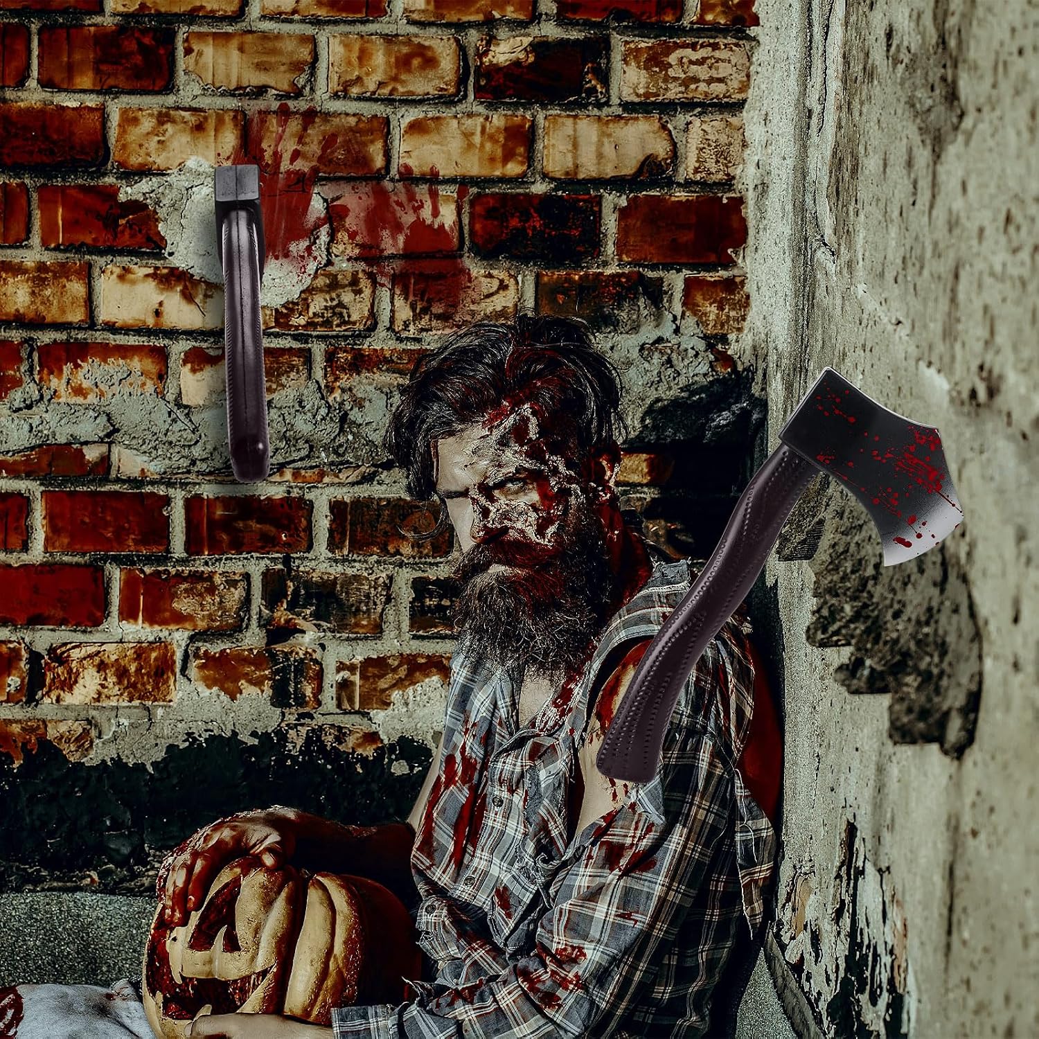 Arrowbash 2 Pcs Halloween Bloody Foam Axe for Wall Creepy Axe Through Door Decor Horrible Fake Weapon Toy for Halloween Wall Door Ornaments