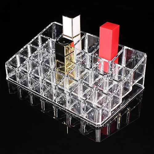 Miniatura 3 de AOKIVIGOA Organizador de lápiz labial acrílico para soporte de maquillaje cosmético, transparente, 26 rejillas para brillo de labios, aceites