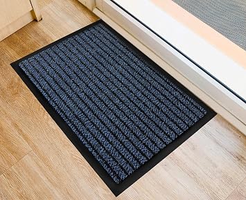 ULTRALUX Indoor Scraper Door Mat 31" x 47" Durable Anti-Slip Vinyl Backed Dirt Barrier Doormat, Low Profile Doormat Dirt Trapper Entry Rug for Inside, Blue Welcome Mat
