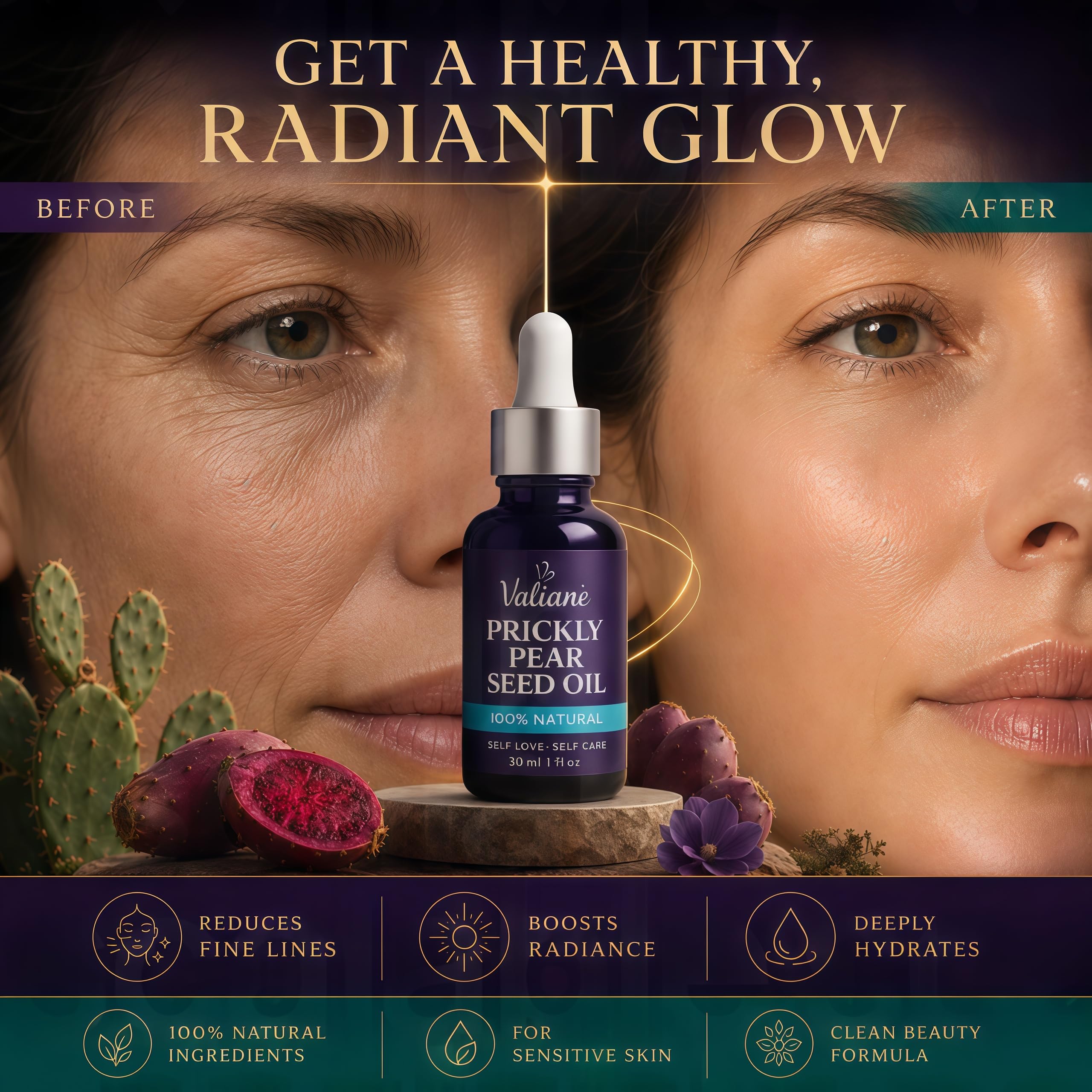 VALIANÈ Prickly Pear Seed Oil Face Serum for Face, Hair, Body & Nails, 1 fl oz