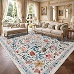 Papillon 8x10 Zone Rugs avec des fleurs, vert foncé Insect Bug doux lavable Rug Non-dérapant avec le caoutchouc à l'arrière, Tâche Rug intérieur résistant pour le salon Chambre à manger salle à manger Bureau d'infirmière