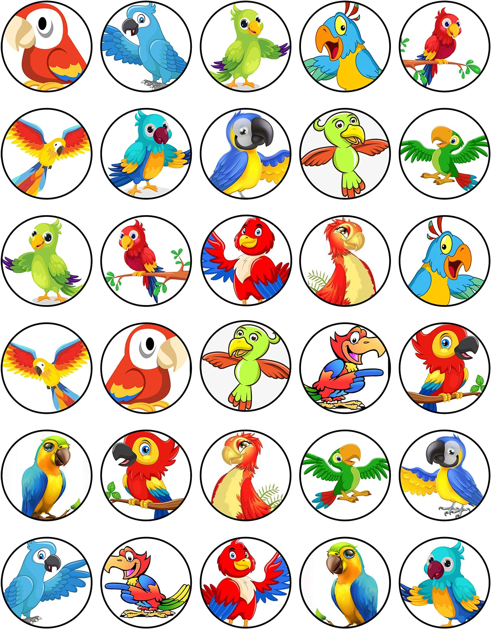 30 x Edible Cupcake Toppers Themed of Tropical Birds Honeycomb Parrot Collection of Edible Cake Decorations | Uncut Edible on Wafer Sheet