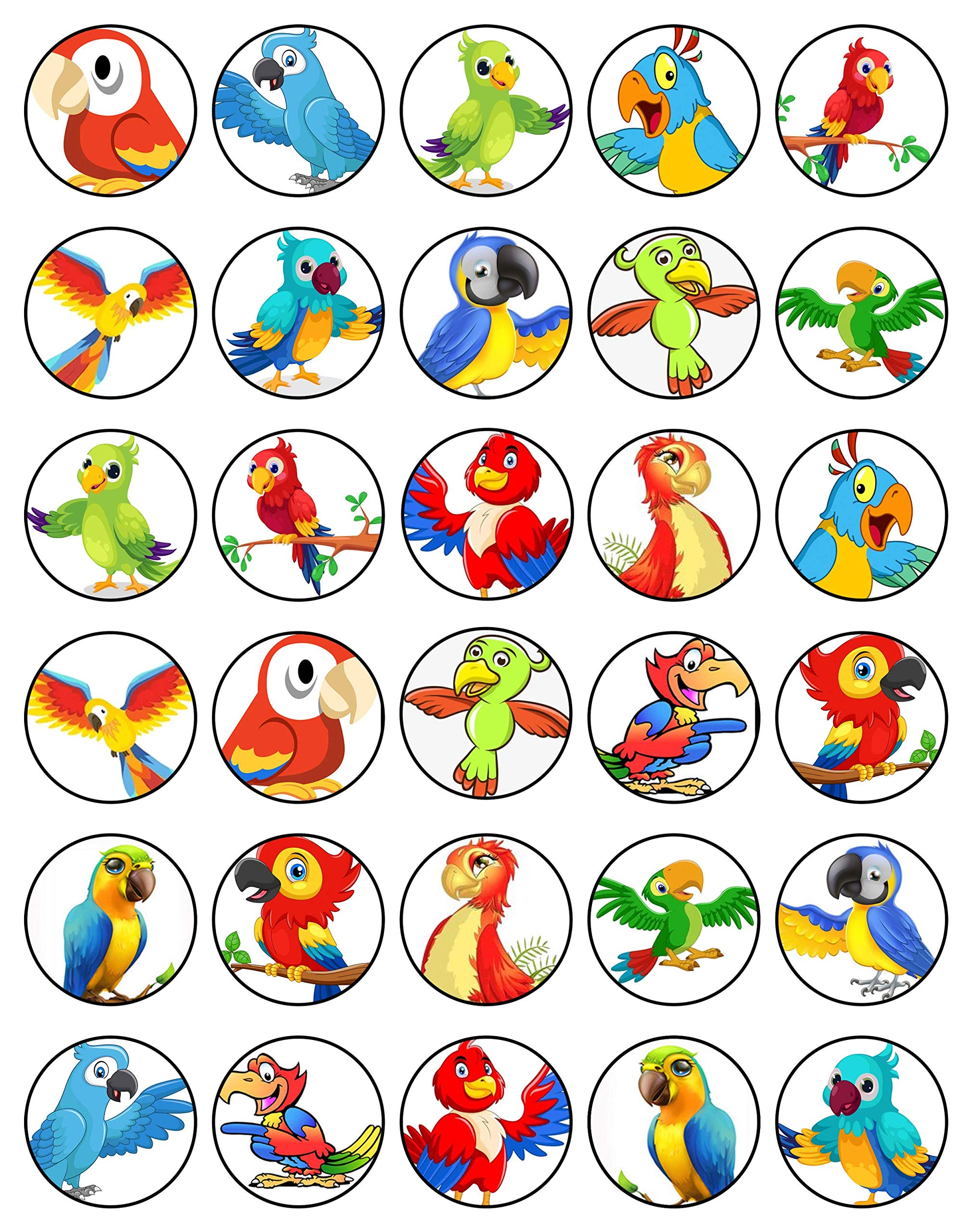 30 x Edible Cupcake Toppers Themed of Tropical Birds Honeycomb Parrot Collection of Edible Cake Decorations | Uncut Edible on Wafer Sheet