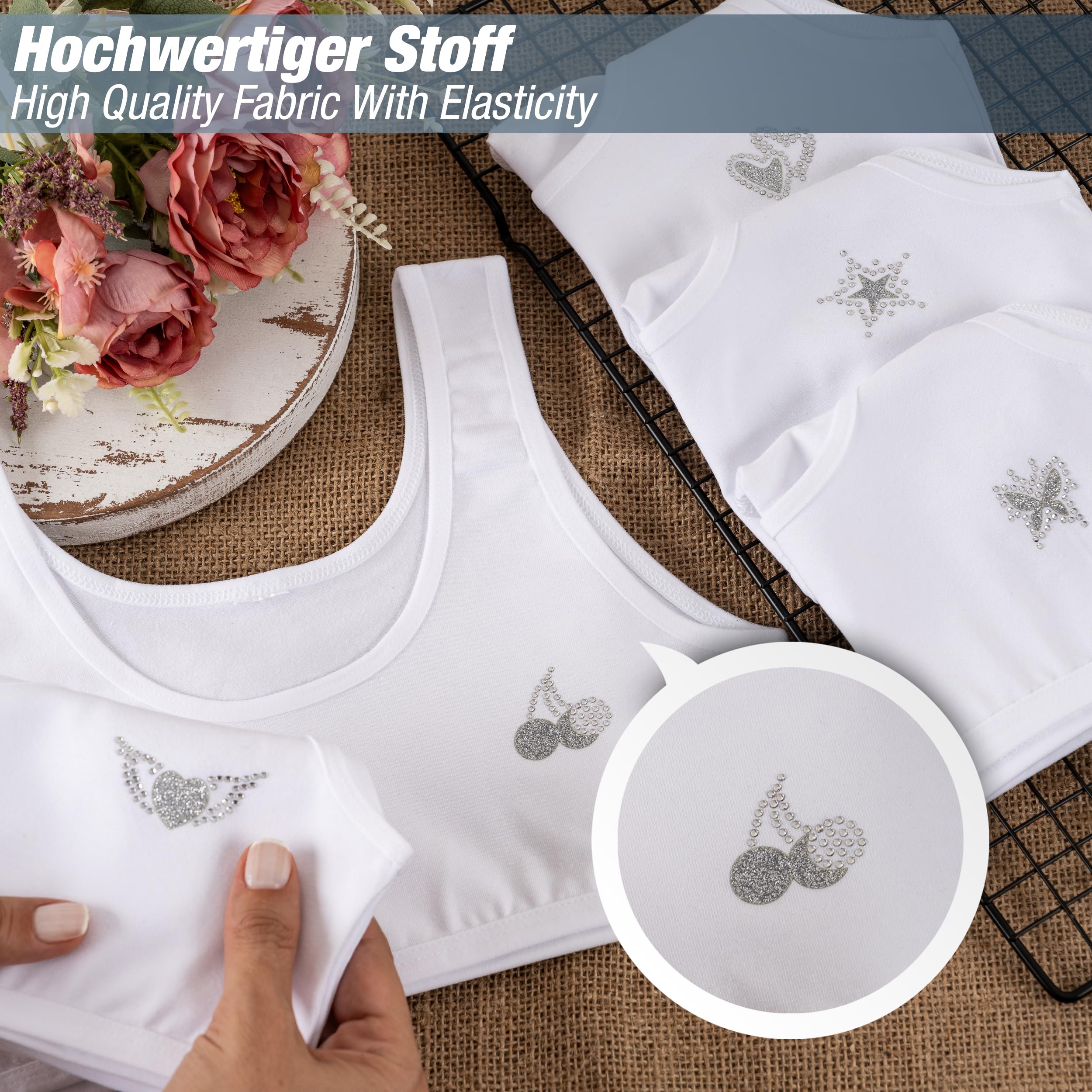 LOREZA Sujetador Bustier para Niñas Ropa Interior Piedras Preciosas Camiseta de Tirantes Algodón 10 a 15 años