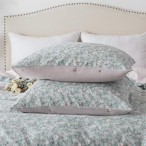 Miniatura 5 de HoneiLife - Juego de funda de edredón floral de algodón, con cierre de cremallera y lazos en las esquinas, 3 piezas, suave y transpirable, tamaño