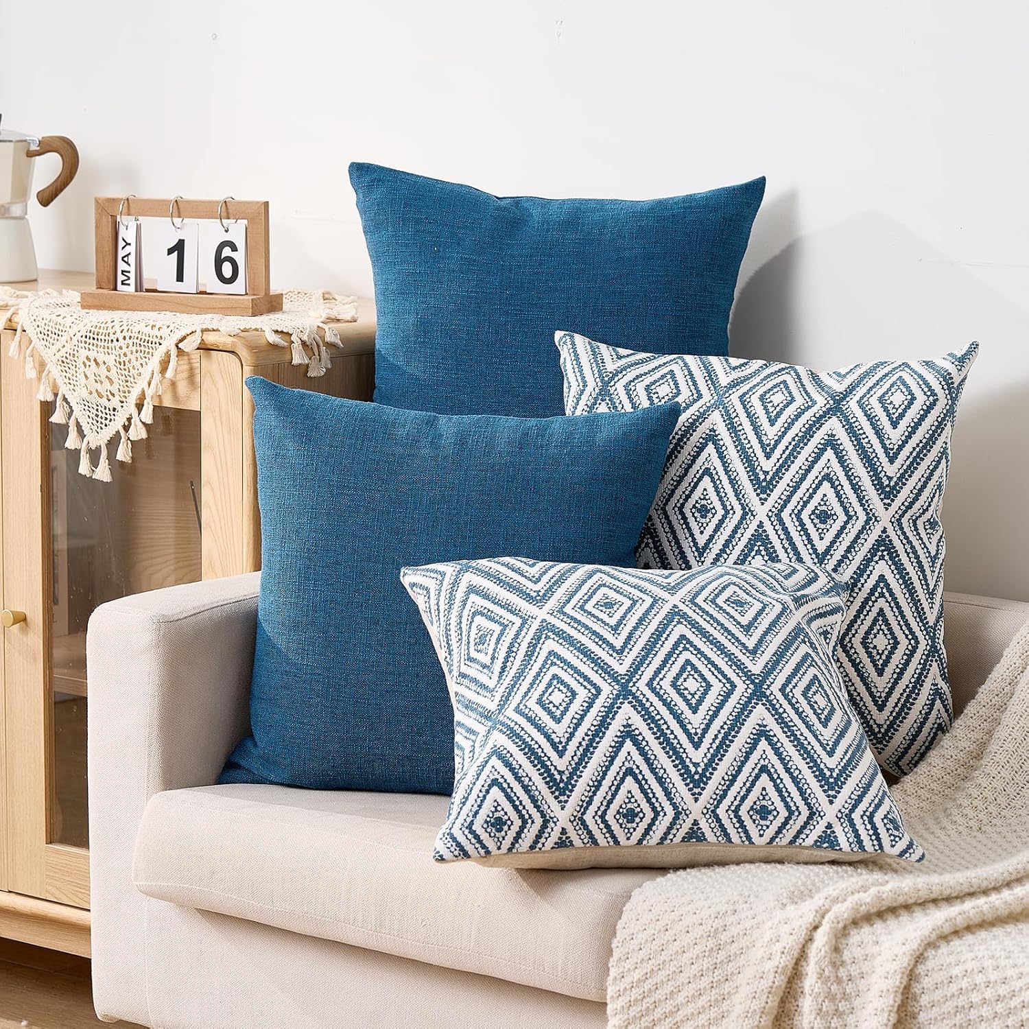 HPUK Decorative Throw Pillow Covers Set of 4 Couch Pillows Linen Cushion Cover for Couch Sofa Living Room, 18"x18" inches, Navy Blue - Image 5