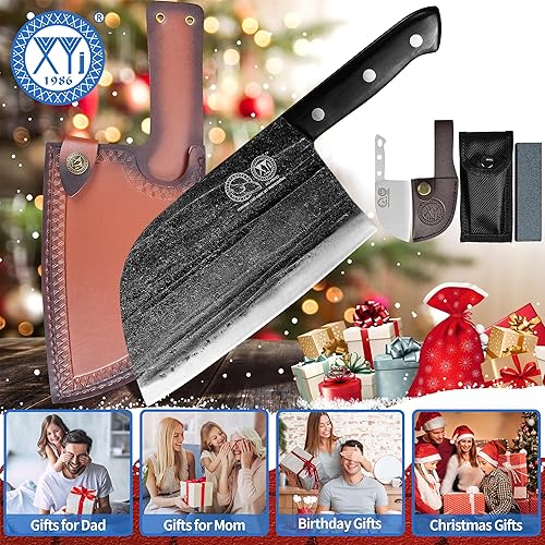 Miniatura 21 de Cuchillo de chef serbio, cuchillo de chef de carne, cuchillos de cocina, juego con funda de cuero, transporte de llevar, carnicero (8 pulgadas)