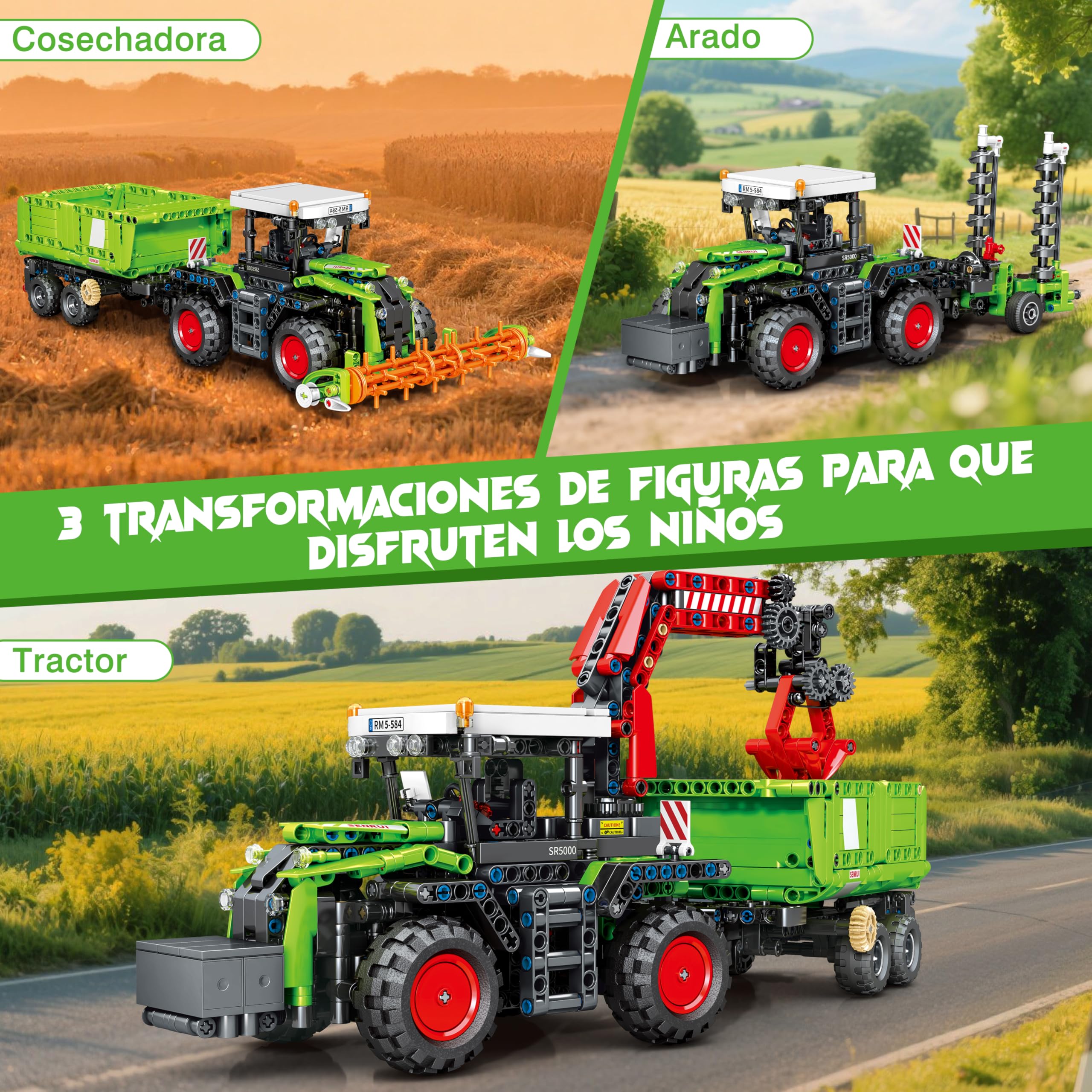 Charmofun 3 en 1 Technic Tractor Cosechadora, Juguetes de Bloques de Construcción para niños a Partir de 12 años, Vehículos Agrícolas Cosechadora Tractor, Regalo para Niños y Niñas