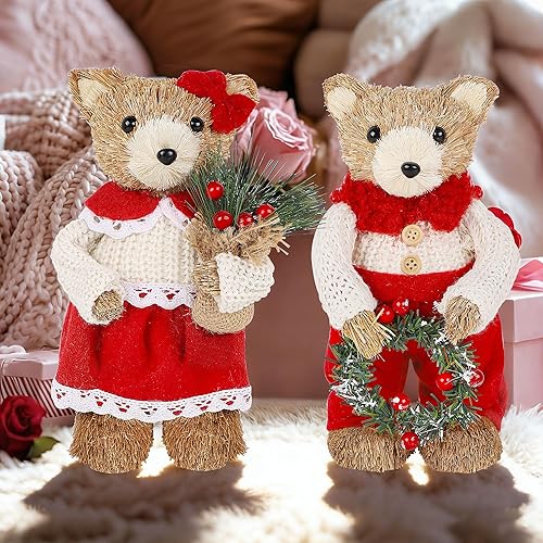 Miniatura 9 de Lulu Home Paquete de 2 decoraciones para el día de San Valentín, adornos de mesa de osos de Navidad para repisa, chimenea, alféizar de ventana,