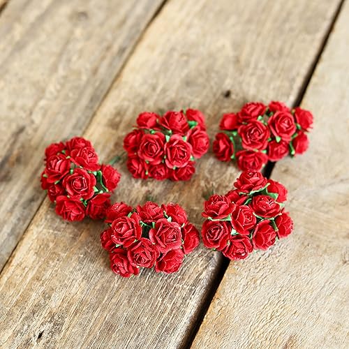 Miniatura 3 de DUONGJAIS BRAND Handmade 50 pcs Mini Mulberry Paper Roses 18 mm Mulberry Paper Flowers Scrapbooking Wedding DIY Craft. (Red Color)
