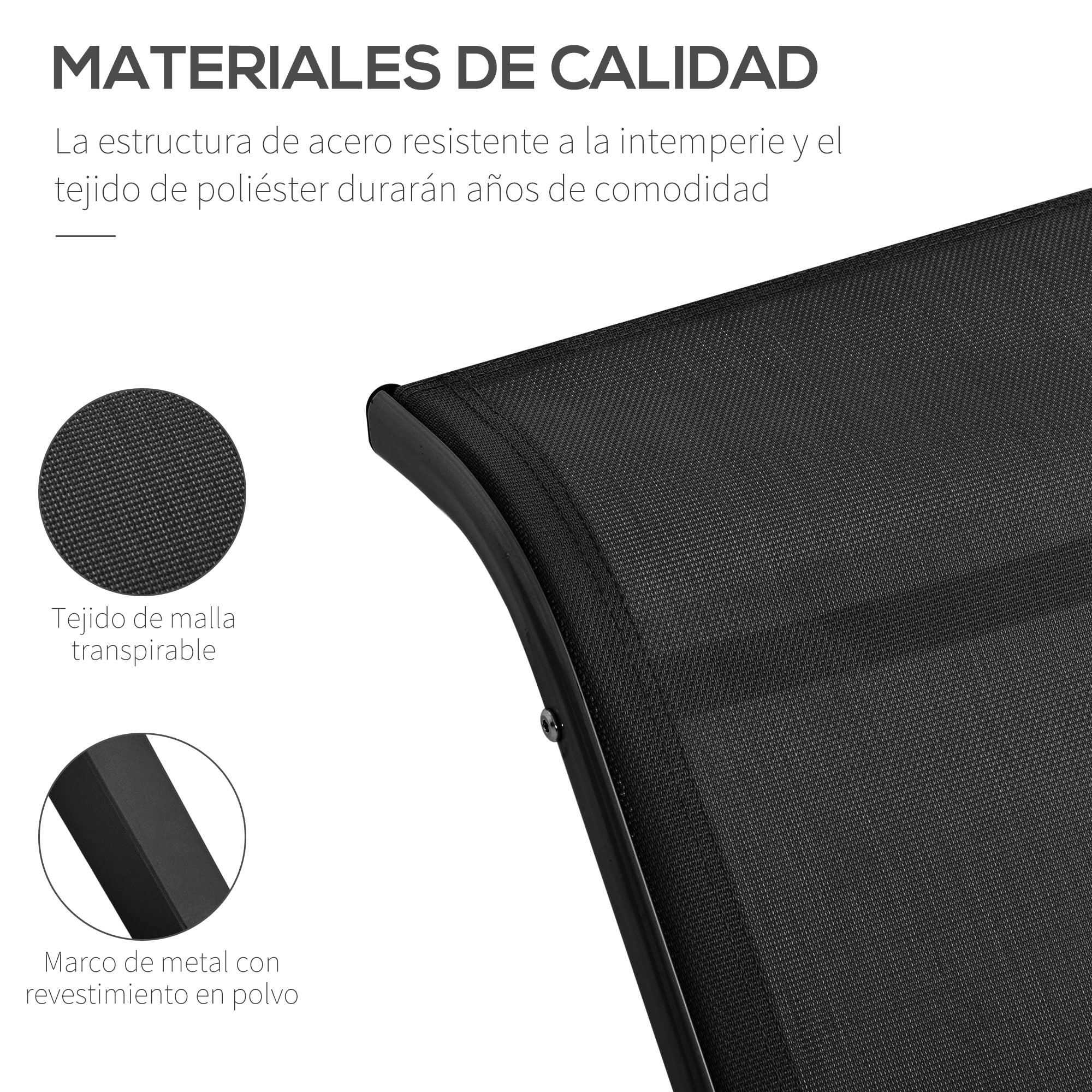 Outsunny Set de 2 Tumbonas Jardín Exterior con Mesa Auxiliar de Vidrio Templado Tumbonas con Respaldo Reposabrazos para Patio Piscina Terraza Exterior Negro