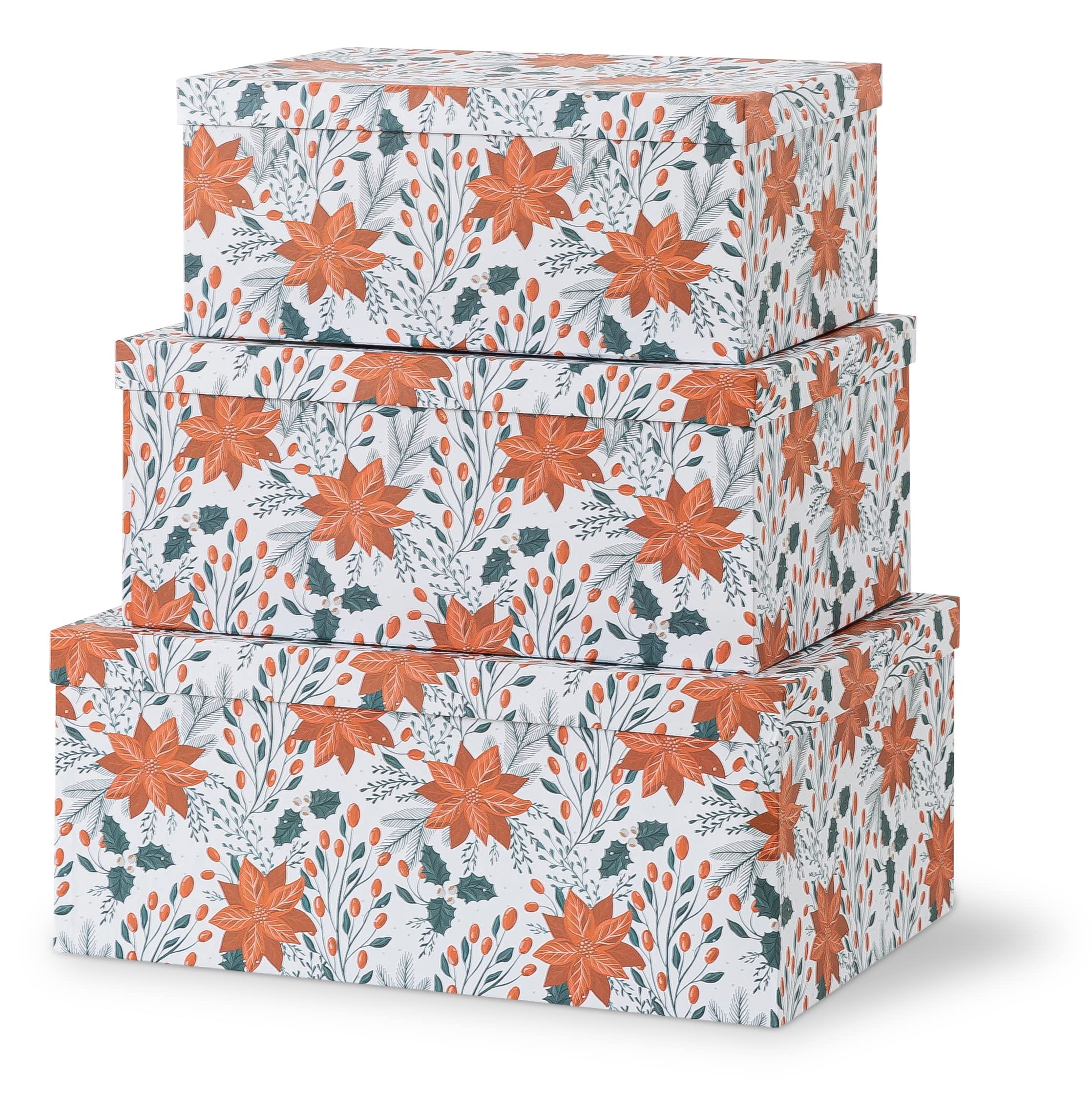 Soul & Lane Black Modern Meadow Decorative Cardboard Storage Boxes With Lid Set Of And White Flower Cardboard Nesting Boxes Size 3