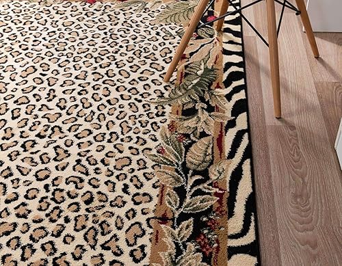 Miniatura 5 de Unique Loom Wildlife Collection - Alfombra inspirada en animales con diseño de bordes de guepardo, 6 x 9 pies, marfilnegro
