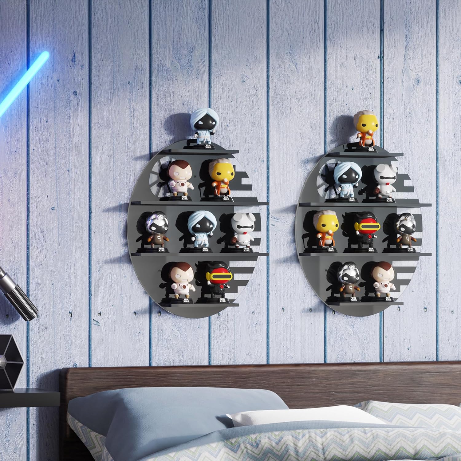 WINKINE Wall Display Shelves Compatible with Funko Pop Out of Box, Acrylic Floating Shelves for Wall, Figures Display Stand for Galaxy-Themed Collectibles Decor, Figures Organizer and Storage, Black