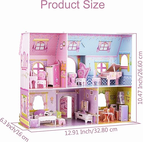 Miniatura 4 de WISESTAR Rompecabezas 3D de castillo de princesa grande, kits de casa de muñecas para niñas, 92 piezas de casa de cuento de hadas con muebles,