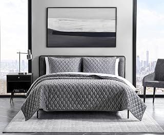 Queen Quilt Set, Super Soft Bedding Set with Matching Shams, Modern Room Essentials (Diamond Velvet Charcoal Grey, Queen)