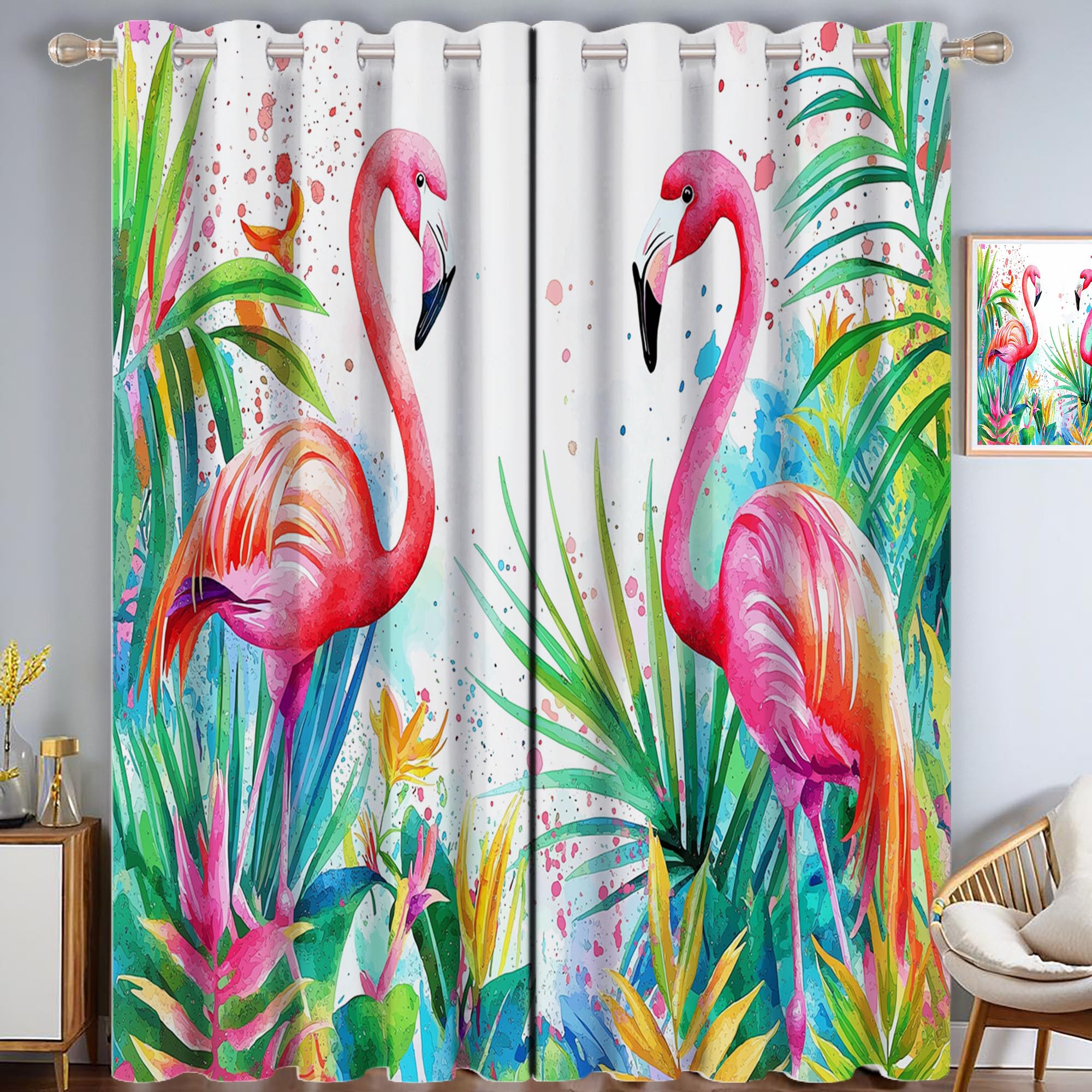 Rideaux avec motif aquarelle flamant rose occultants 140x175 cm