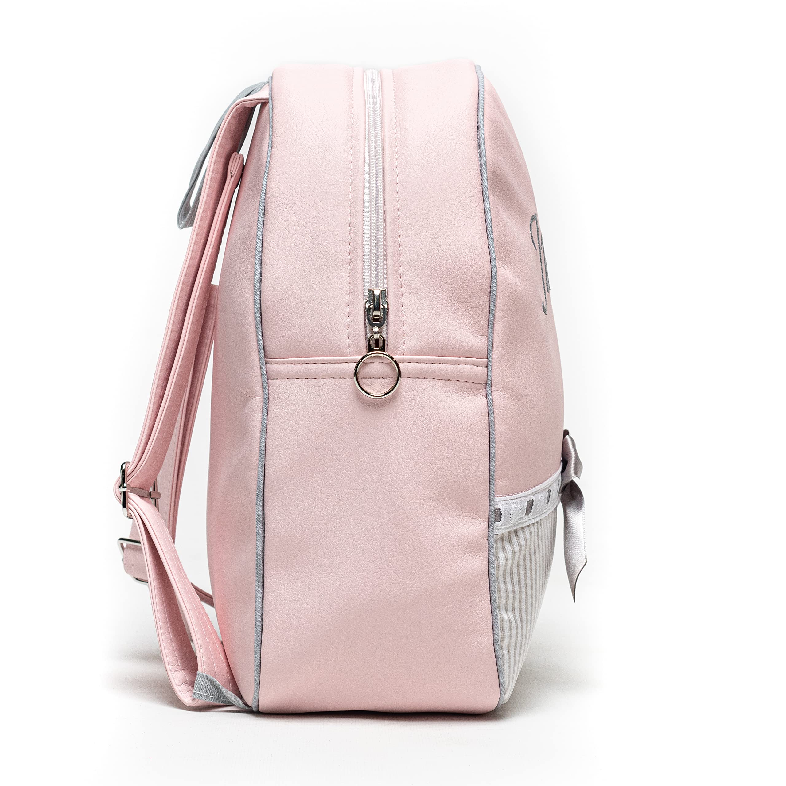 Nenel Kinderrucksack aus Kunstleder, personalisierbar, Kindergartenrucksack mit Namen, bestickt, Noa Rosa/Grau