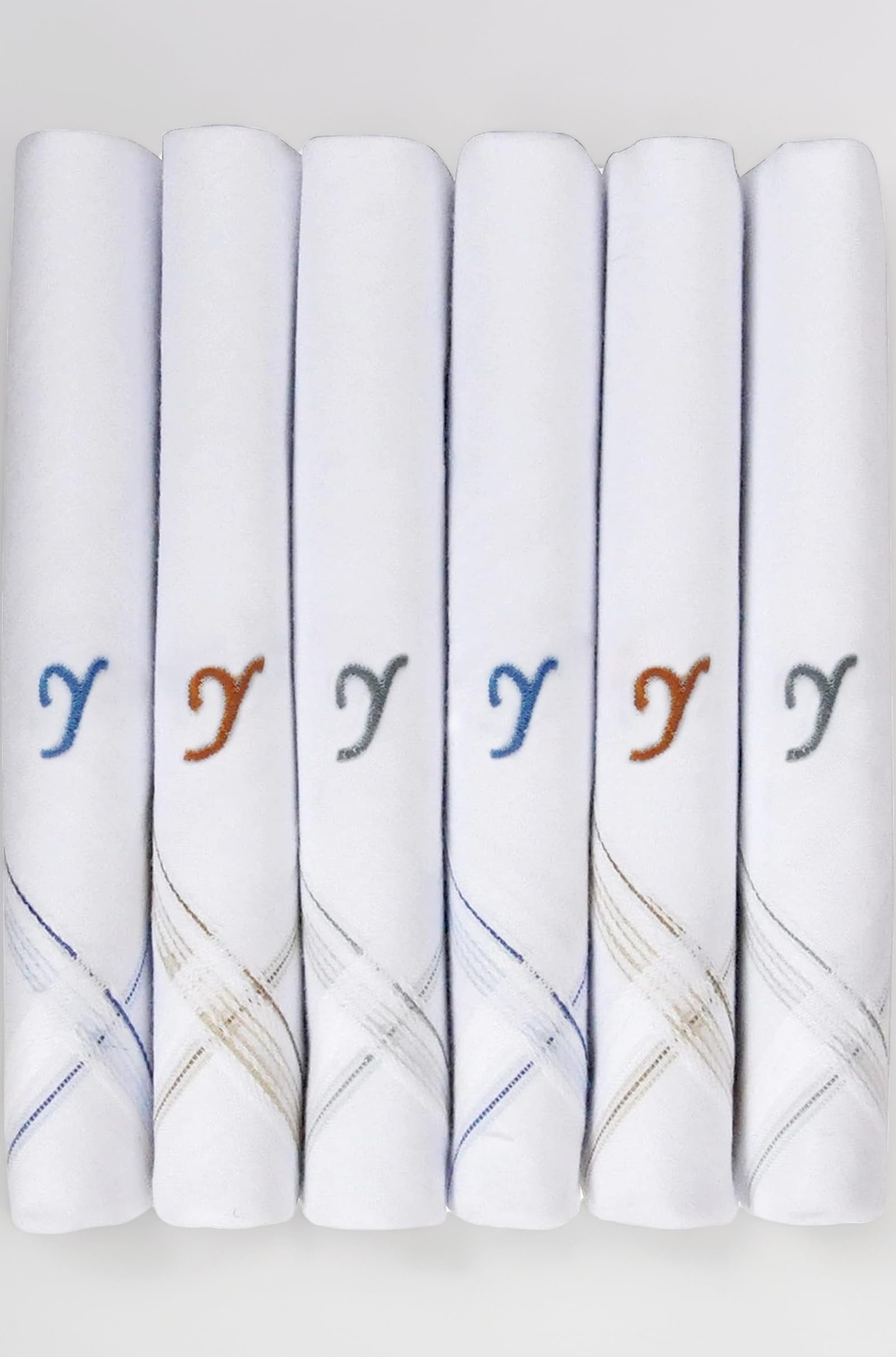 - Men's Initial Monogram (A-Z) Embroidery 100% Pure Cotton Handkerchief White Base With Colored Border - Pack Of 6