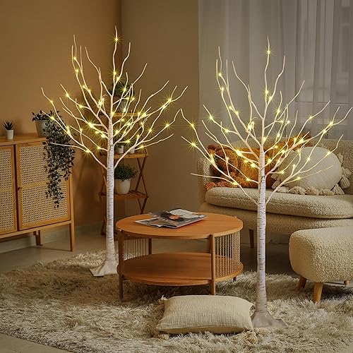 Miniatura 2 de LIGHTSHARE - Árbol de abedul de 4 pies, 48 luces LED, color blanco cálido, 2 unidades, para el hogar, festival, fiesta y decoración de Navidad, uso