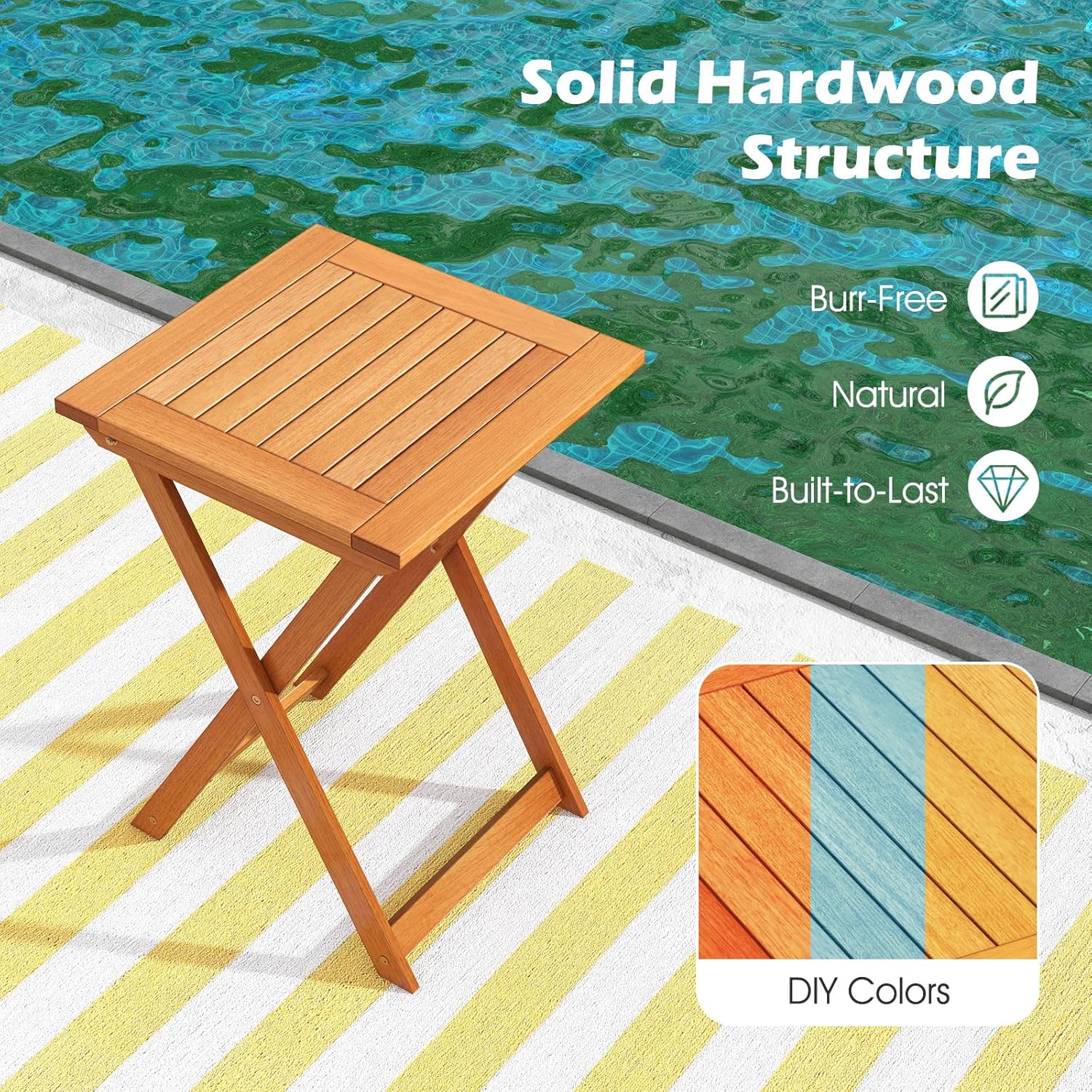 Tangkula 20 Inch Patio Folding Table, Outdoor Hardwood Bistro Table with Slatted Tabletop, Square Wood Foldable Table for Backyard, Poolside, Balcony, Space-Saving & Portable Design (1)