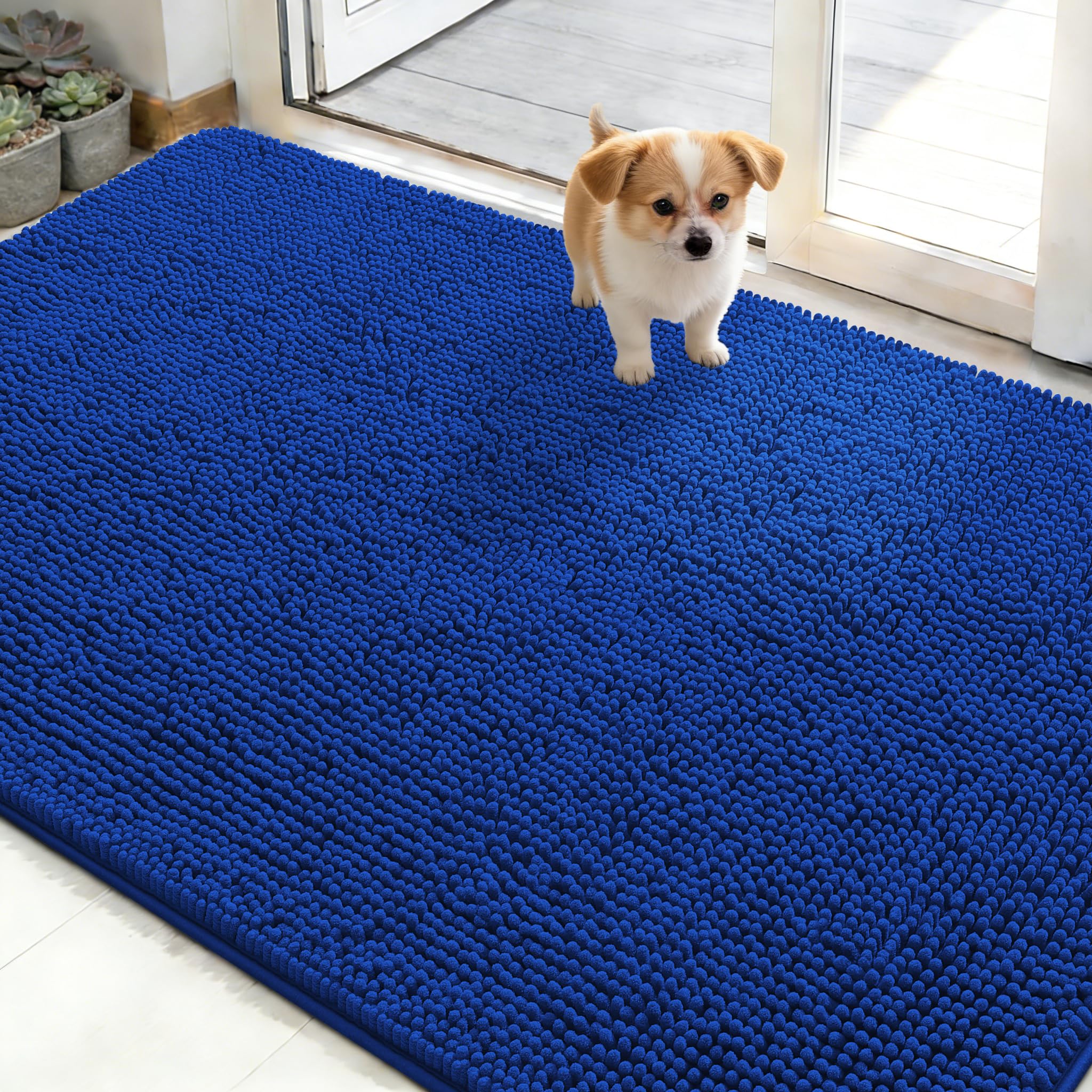 OLANLY Dog Door Mat for Muddy Paws 48x30, Super Absorbent Chenille Mud Mat
