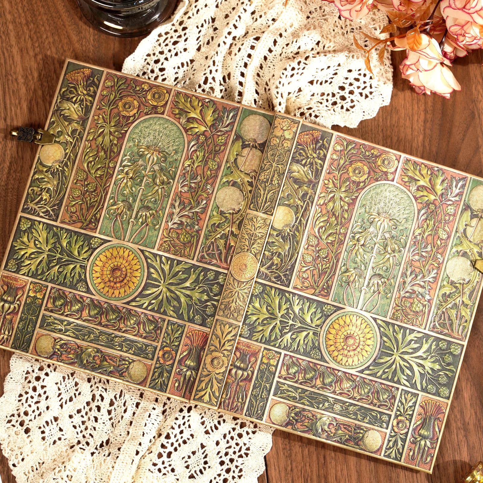Vintage 3D Verdant Voice Hardcover liniert Tagebuch – 192 Seiten (96 Blatt) mit Umschlagtasche – Erinnerungs-Tagebuch & Gedenknotizbuch für Meilenstein-Momente