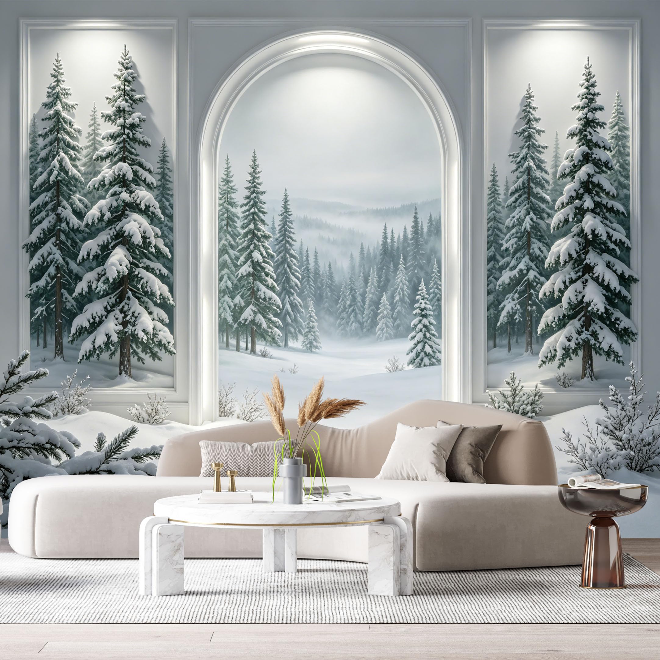 Custom Size Wall Murals Snow Pine Forest Landscape Archway 3D Trompe L'Oeil SelfAdhesiveWall Fabric Removable Wallpaper Wall Decor for Living Room Bedroom Bathroom