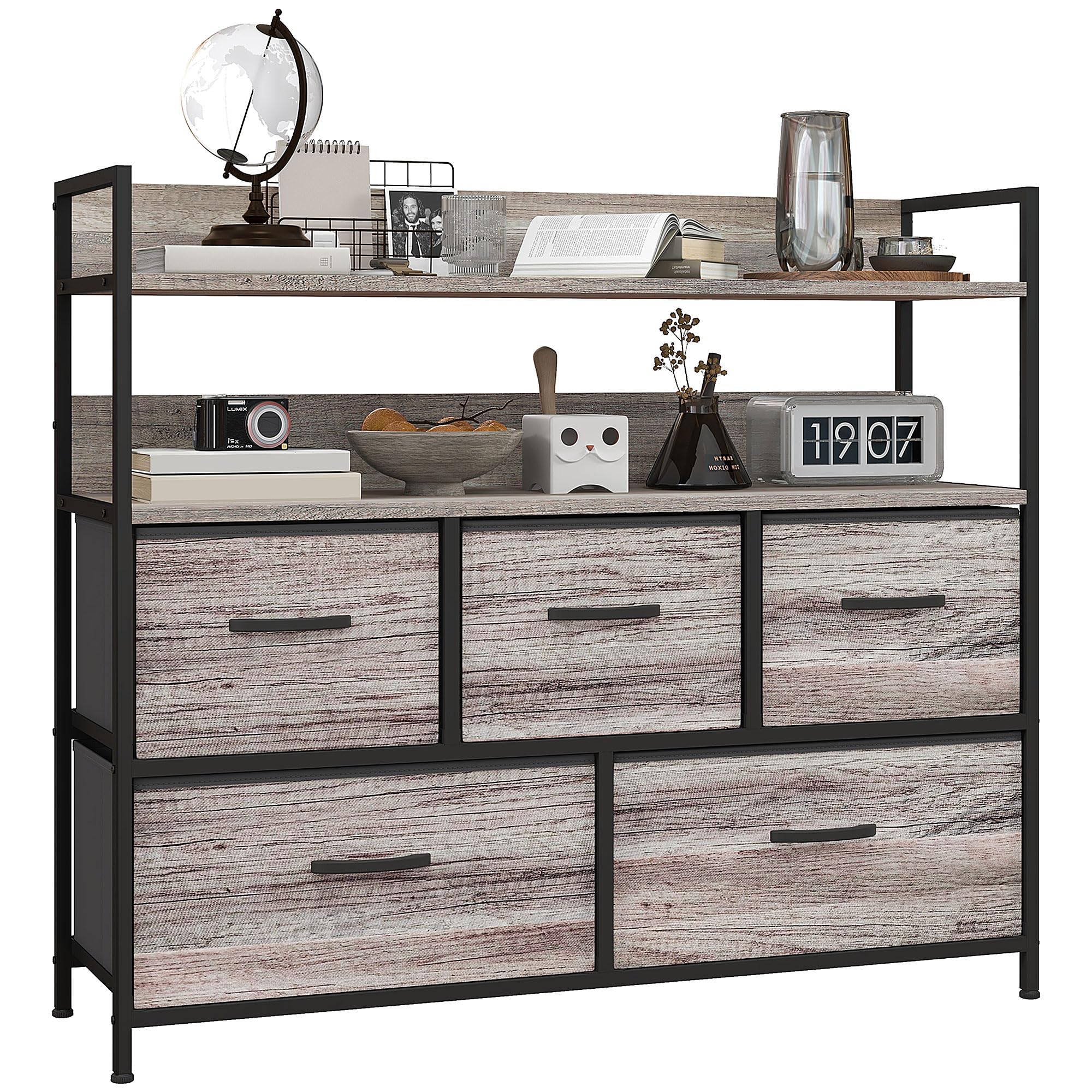 HOMCOM 5 Drawer Chest of Drawers - Wood Effect - Grey