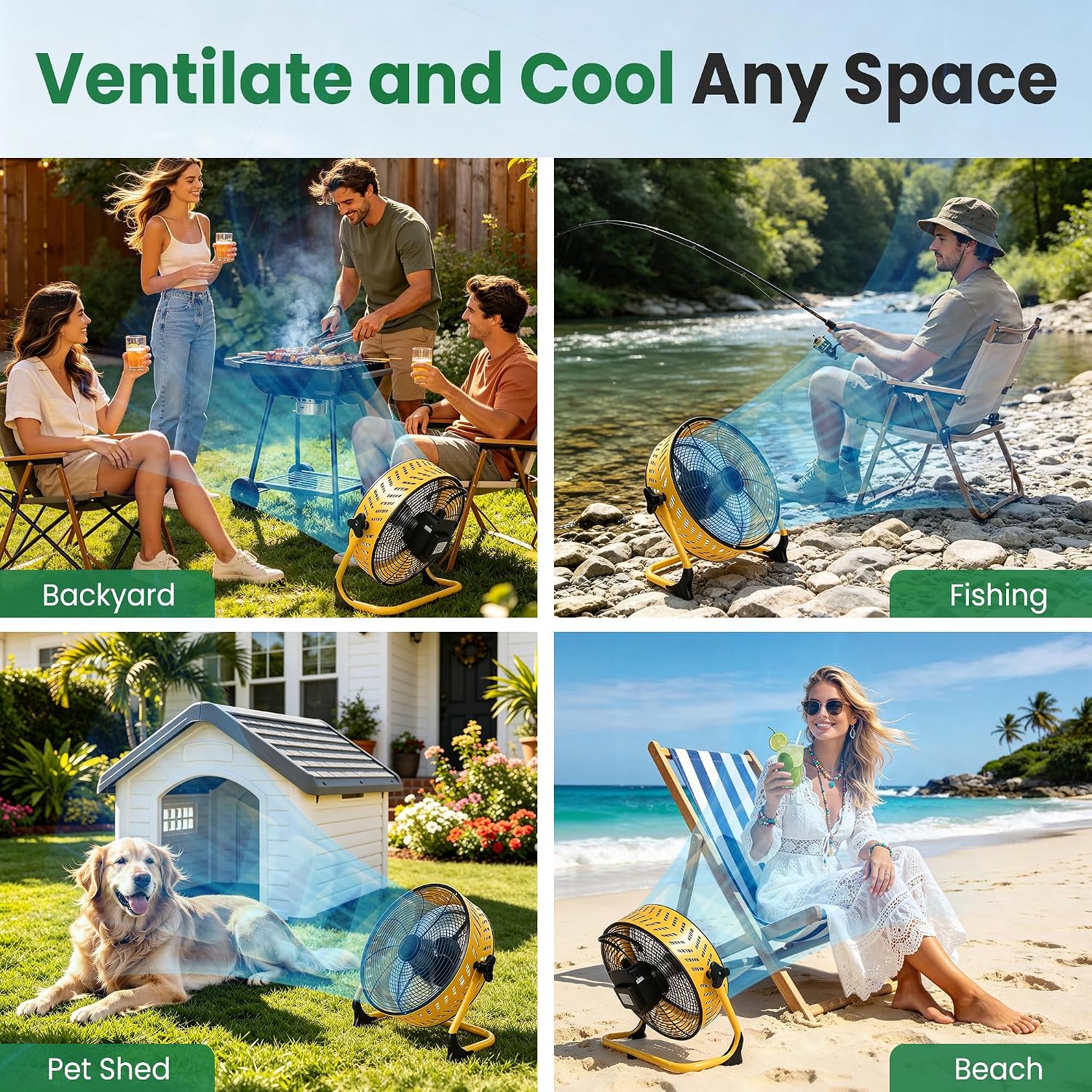 Solar Camping Fan for Outside, High Flow, Portable Outdoor Fan