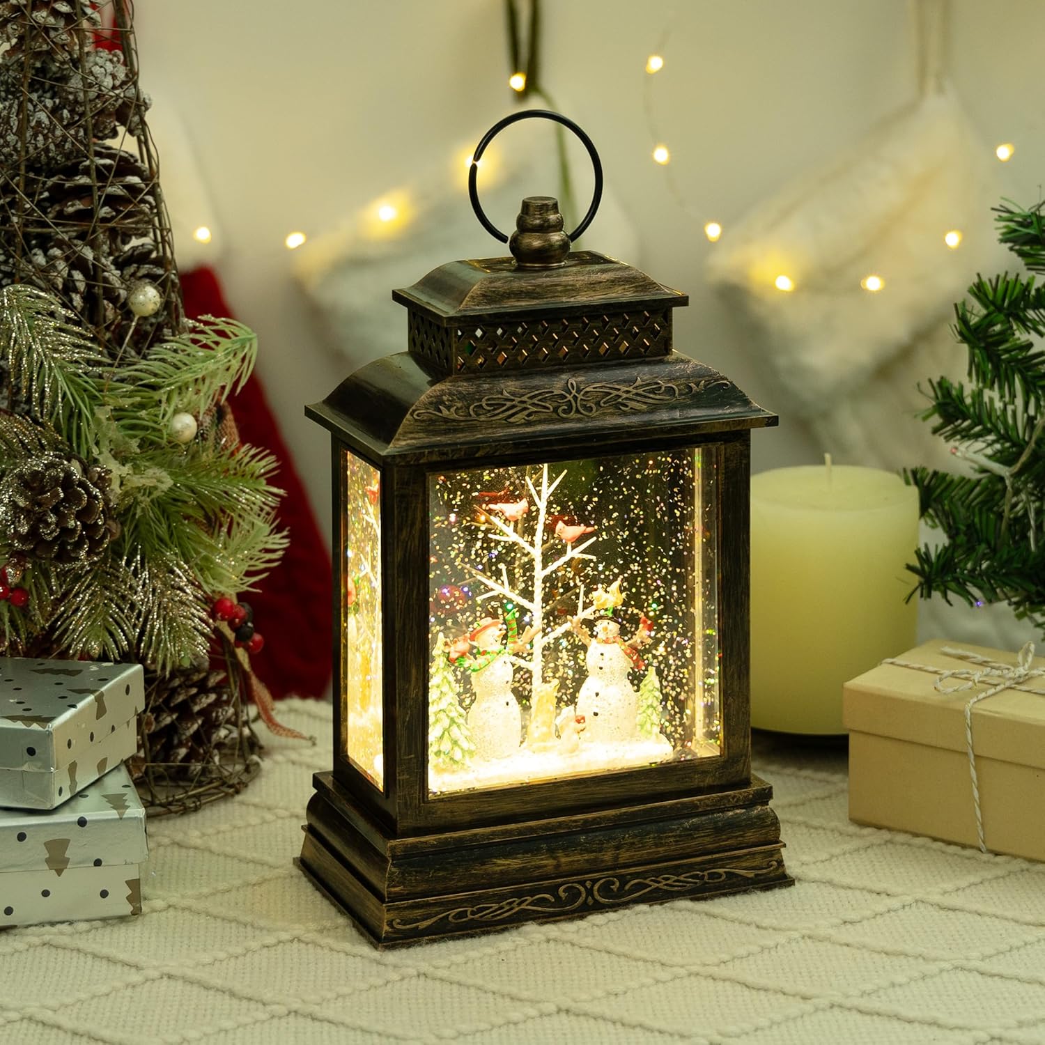 Alpine Corporation Snowmen with Cardinals Snowglobe with LED and Music
