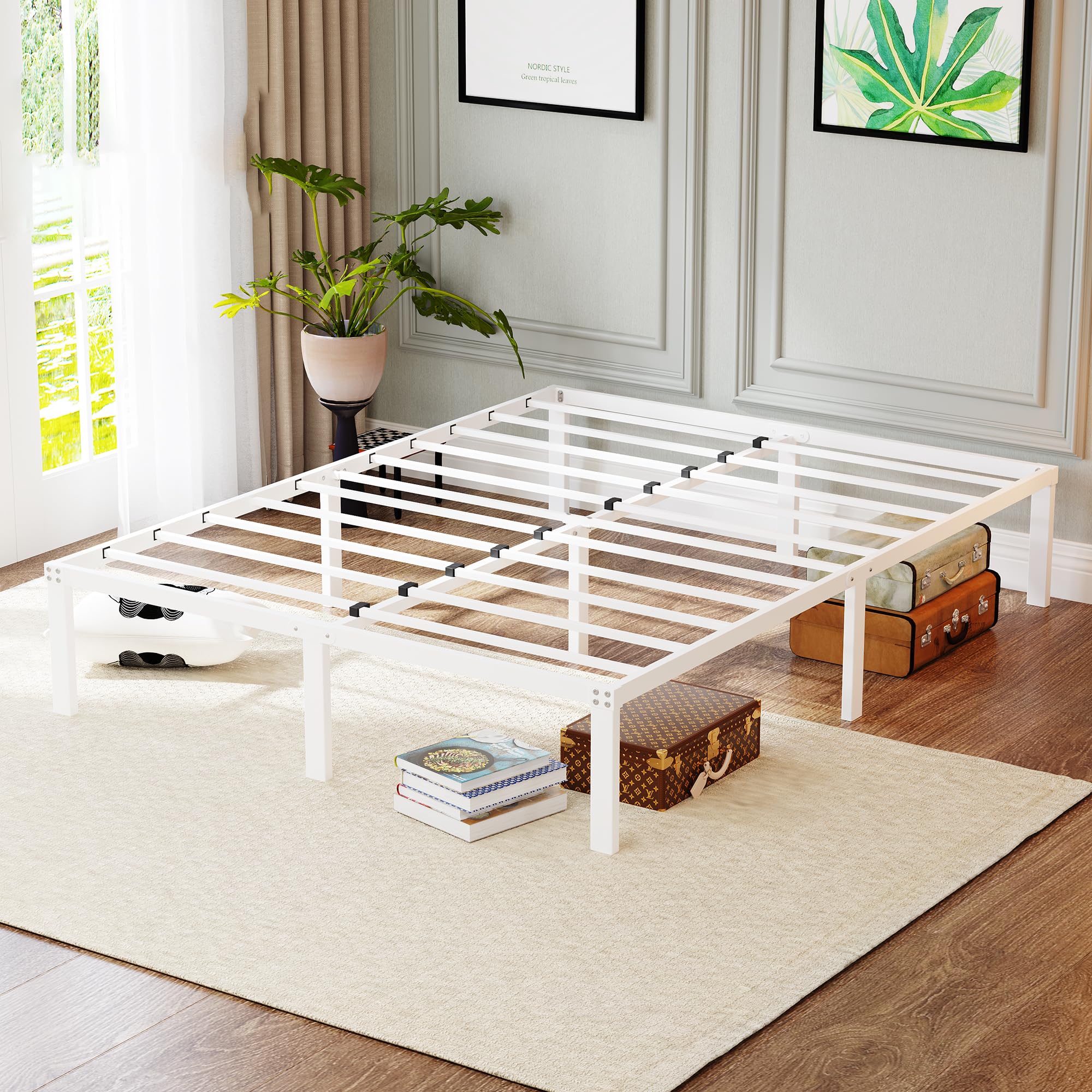 Cama con plataforma de metal, marco de cama de 140 x 200 cm, cama de metal con somier de láminas de metal, moderna cama de metal para adultos, niños, adolescentes, fácil montaje, cama doble