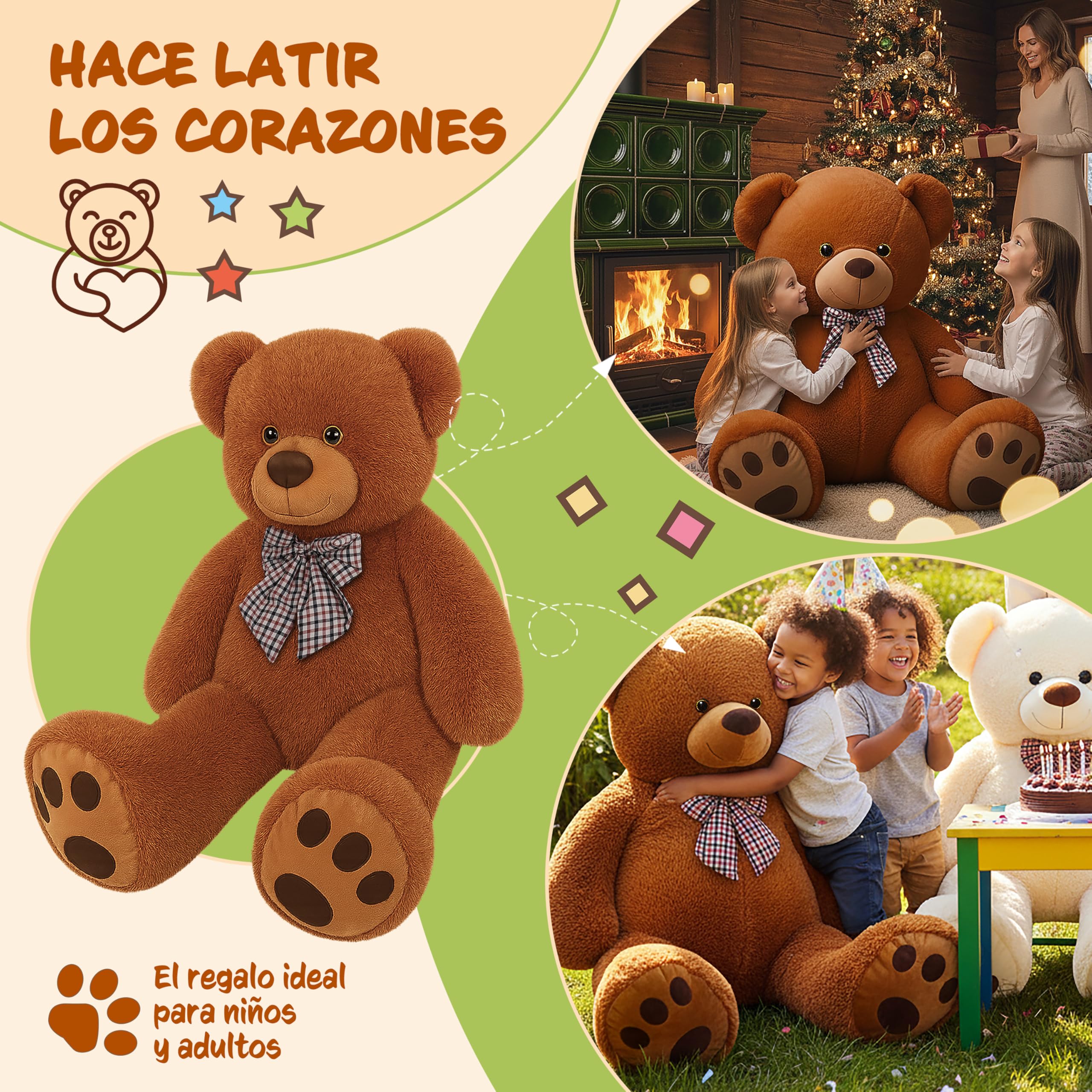 Monzana® Oso de Peluche Grande con Lazo 150cm Osito Teddy Bear Marrón Juguete Niños Regalo Enamorados