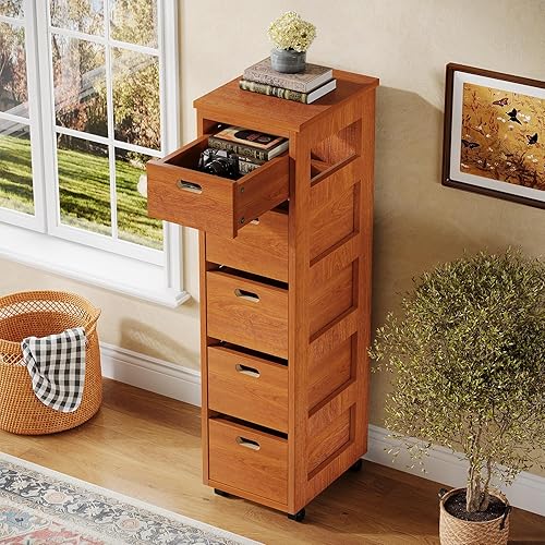 Miniatura 5 de Tribesigns Gabinete de almacenamiento delgado de 5 cajones, organizador de cajones de almacenamiento estrechos de 47.2 pulgadas de alto para