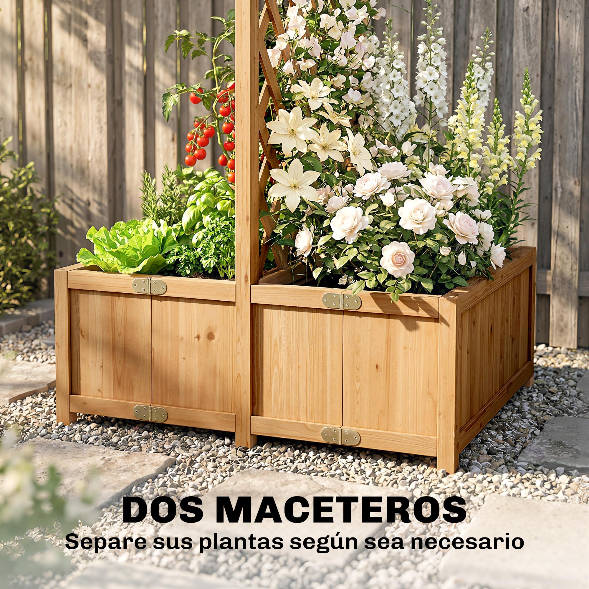Outsunny Jardinera con Enrejado de Madera, Jardinera Exterior Grande para Plantas Trepadoras, con 2 Cajas Plegables, Base de Listones, Macetero Elevado para Patio, Terraza, 73x70x170 cm, Natural