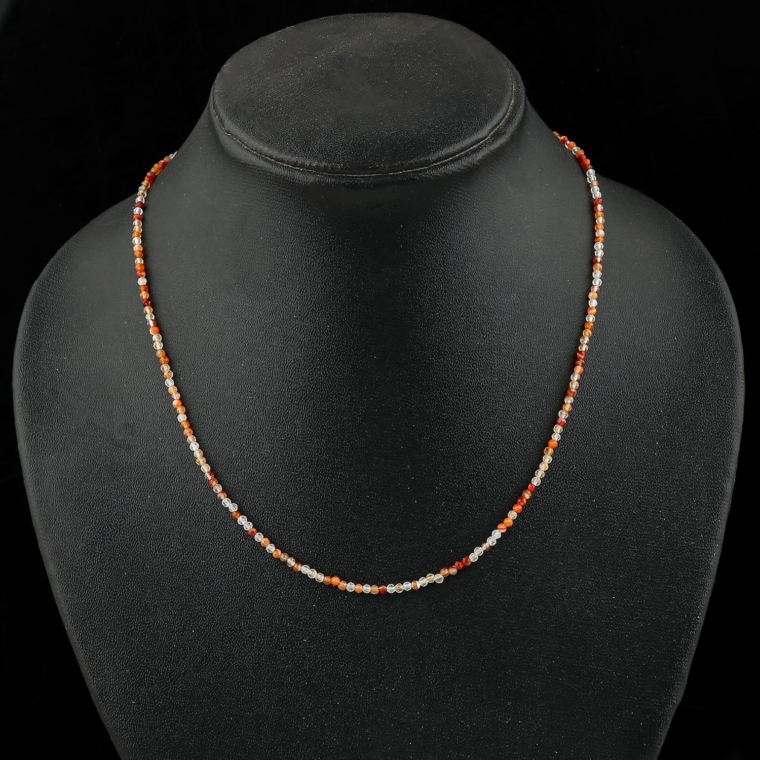 Natural Beads Necklace Adjustable Choker Crystal Handmade Jewelry, 2 To 2.5 mm Beads, Hypoallergenic 18 Inch Silver Plated Gemstone Necklaces For Women