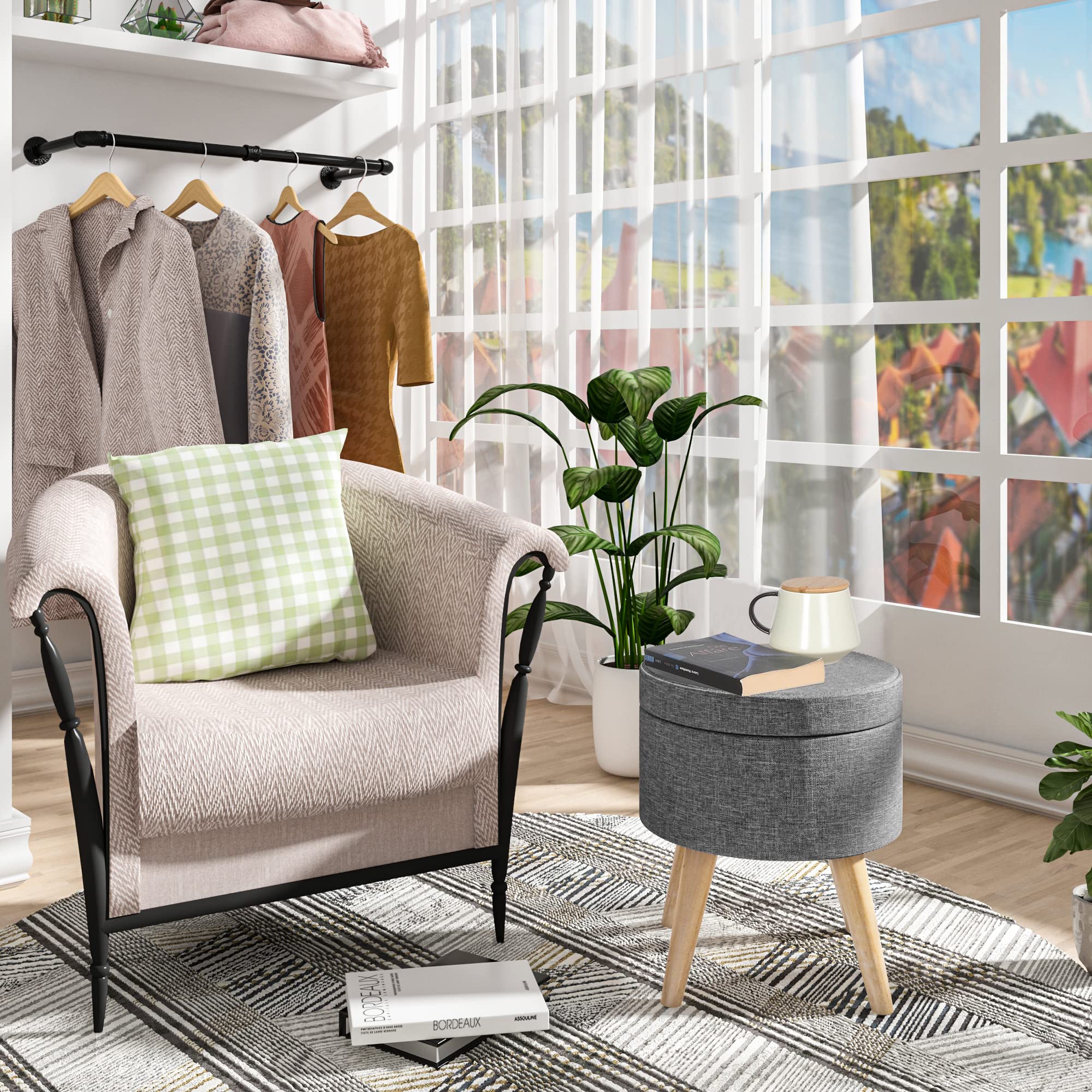 Pouf In Velluto Grigio Tortora Con Base Dorata | Sgabello Glam Per Soggiorno O Camera | Portata 150 Kg - Foto 6