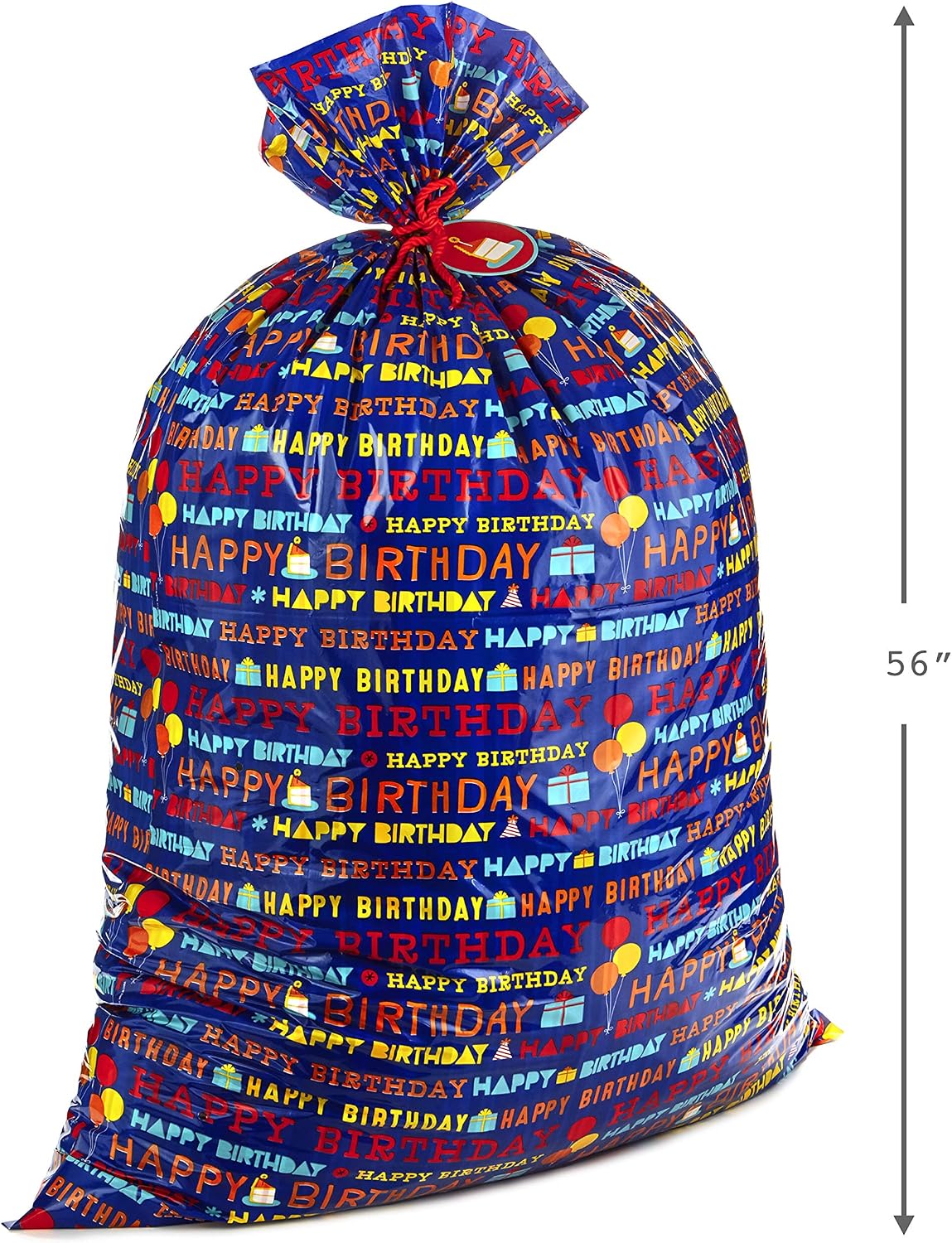 Hallmark 56" Large Plastic Gift Bag (Blue Happy Birthday) for Birthdays, Kids Parties and More