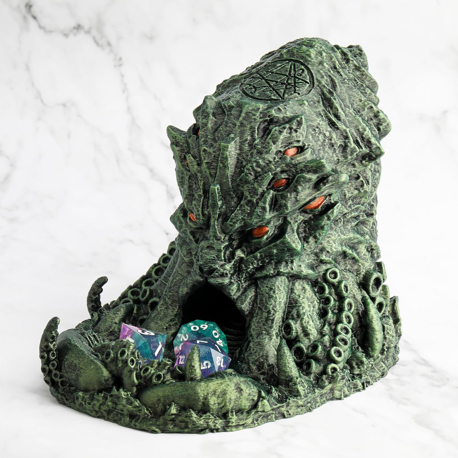 AUSPDICE Hand-Painted Skull Dice Tower Bundles with Cave Style Dice Tower for Role Playing Dice