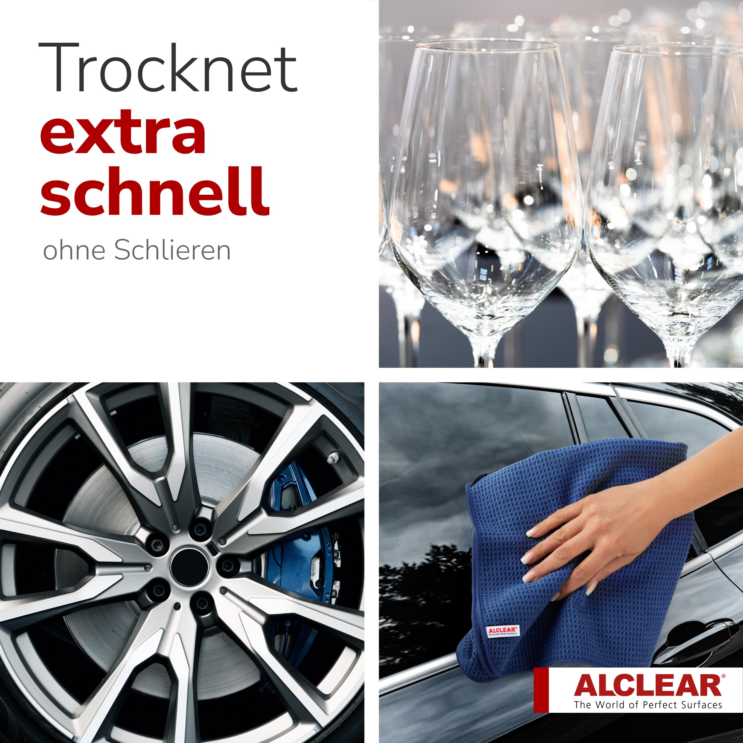 ALCLEAR 10820901 Trockenwunder Mikrofasertücher 10er-Set 60x40 cm saugstark | fusselfrei, mit Waffelstruktur, geeignet für Auto, Motorrad, Glas, Küche, Geschirr, waschbar, langlebig, navyblau