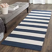 Vista 1 de Safavieh colección Montauk MTK712A, tapete de algodón tejido a mano color amarillo y marfil., Algodón, Azul marino / marfil