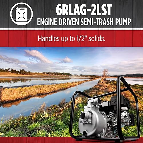 Miniatura 4 de Red Lion 6RLAG-2LST 208cc, 150 GPM OHV Bomba de basura de aluminio accionada por motor, succión y descarga MNPT de 2 pulgadas, negro, 617034