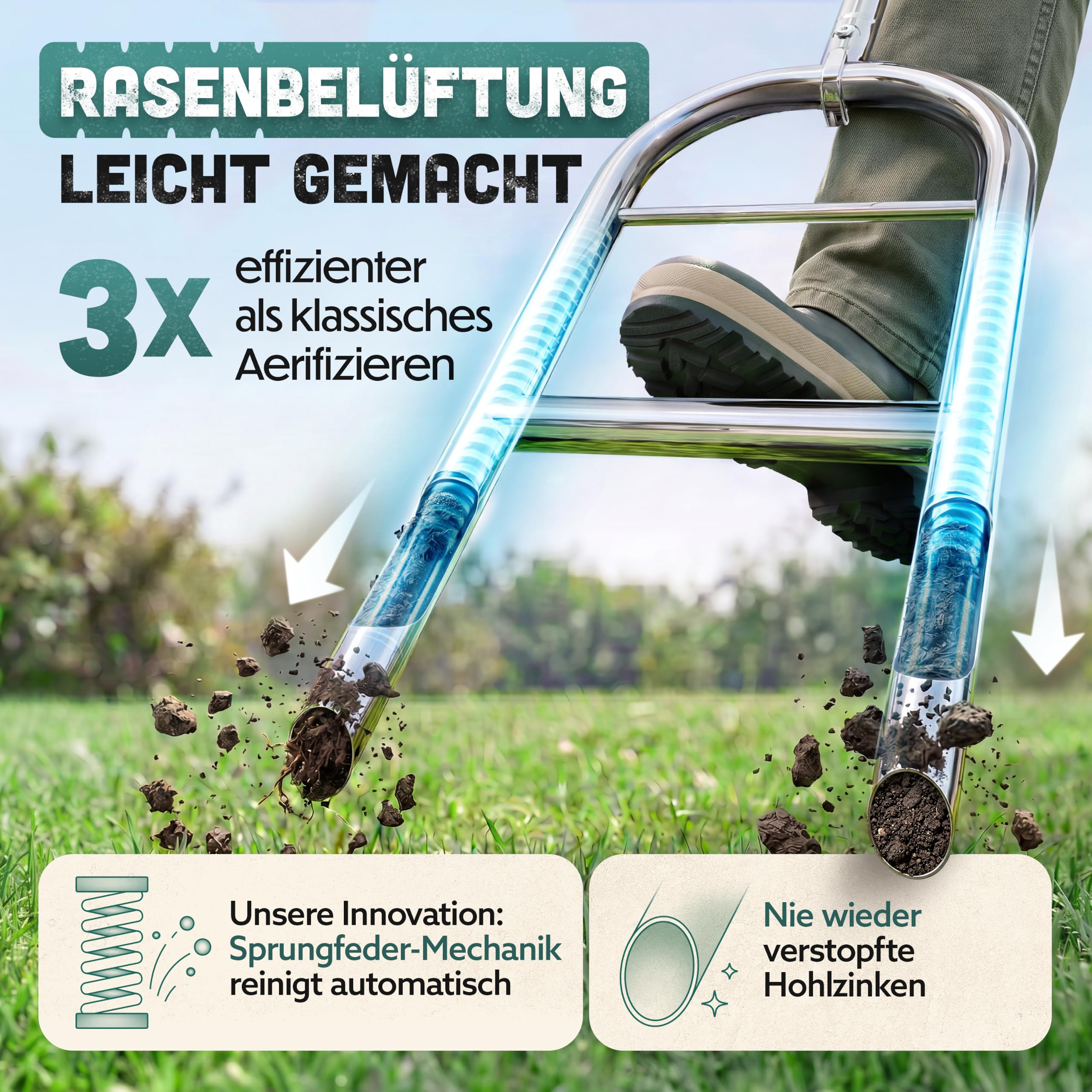 Aeratore per prato Pro | Innovativo aeratore per prato | Aeratore per prato con holespoon | Forchetta di aerazione manuale | Utensile da giardino premium per arieggiare e ammorbidire il